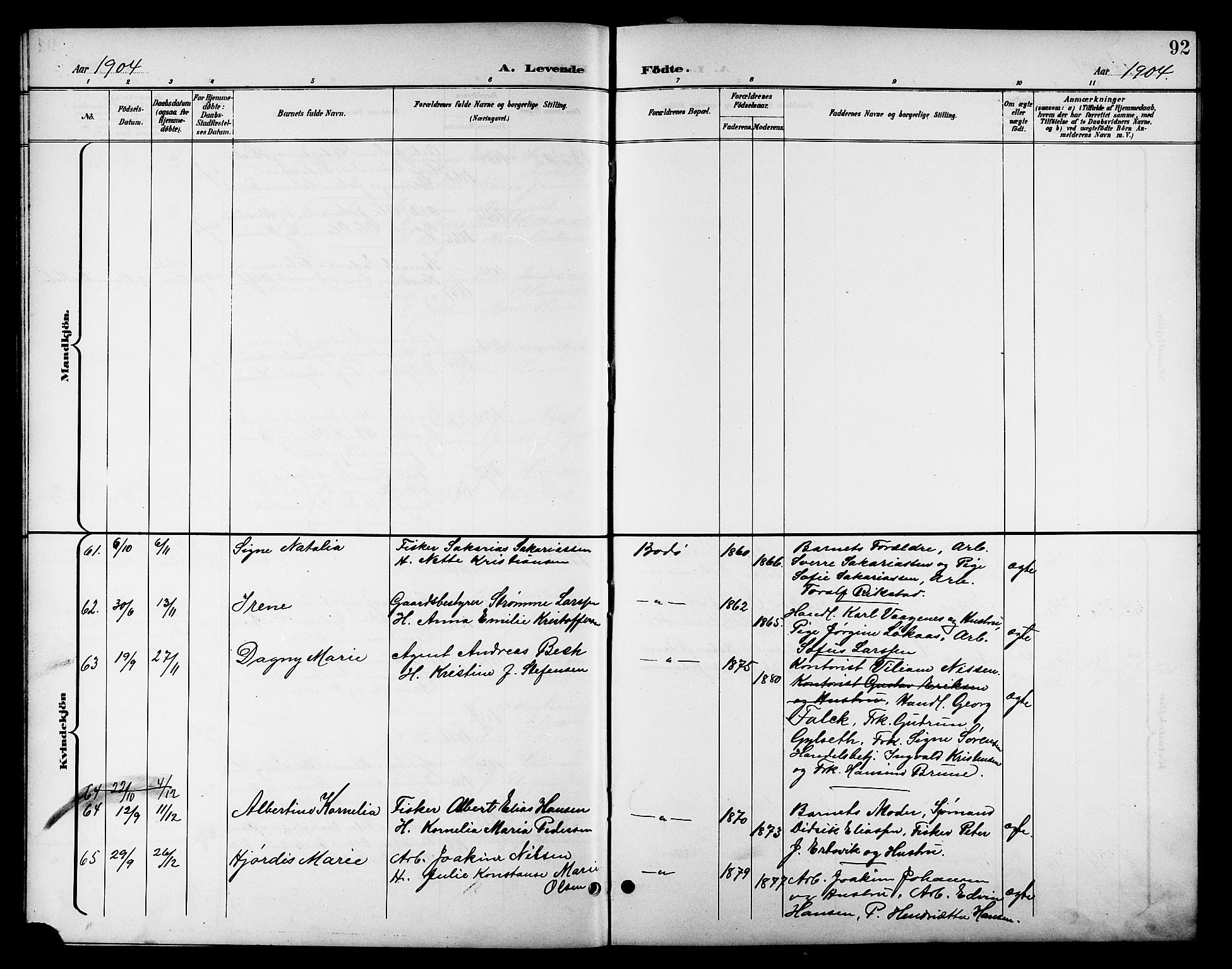 Ministerialprotokoller, klokkerbøker og fødselsregistre - Nordland, AV/SAT-A-1459/801/L0033: Parish register (copy) no. 801C08, 1898-1910, p. 92