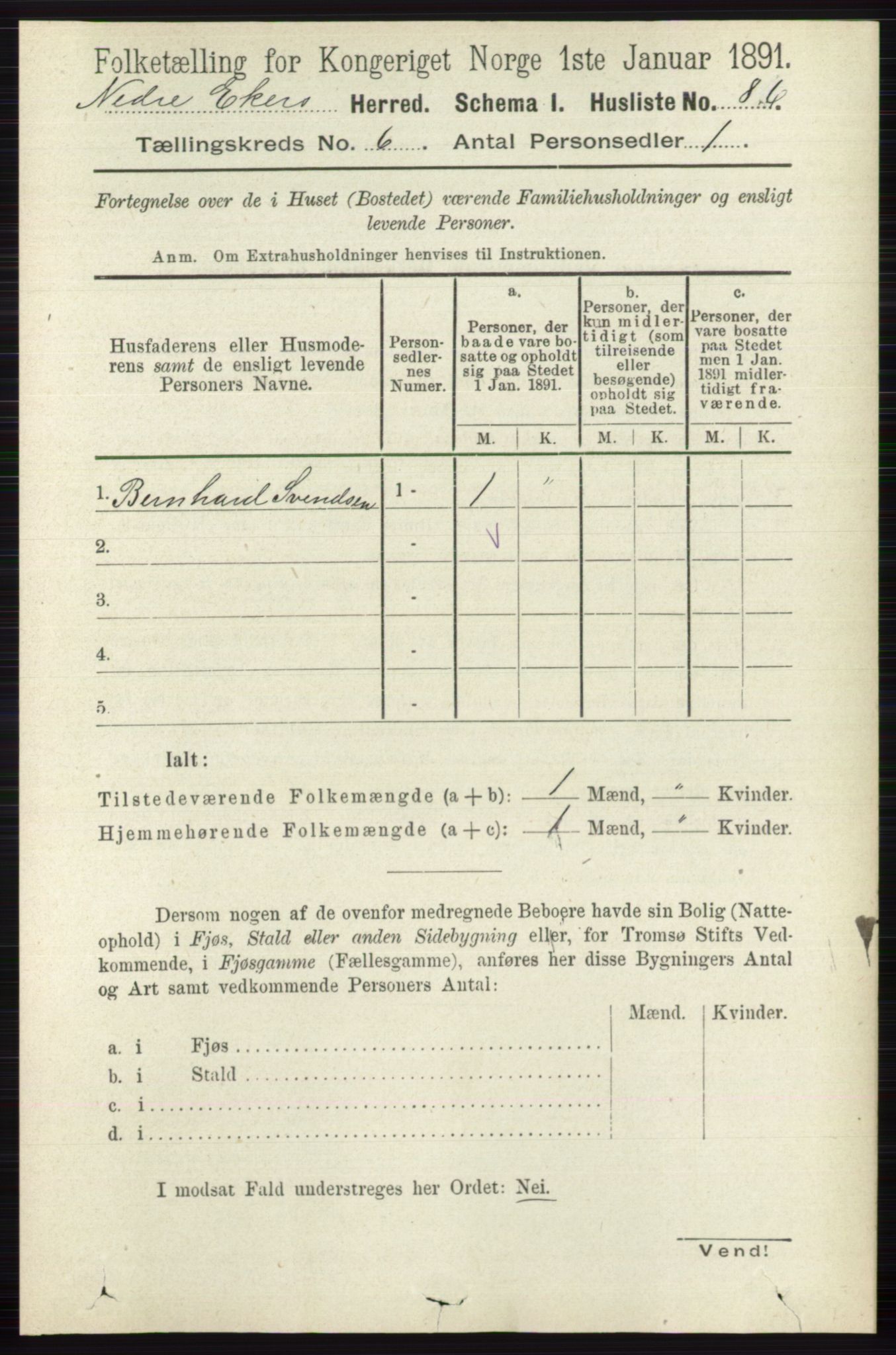 RA, 1891 census for 0625 Nedre Eiker, 1891, p. 2890