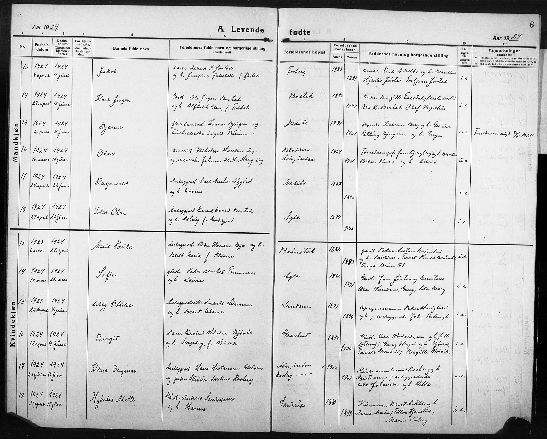 Ministerialprotokoller, klokkerbøker og fødselsregistre - Nord-Trøndelag, AV/SAT-A-1458/749/L0480: Parish register (copy) no. 749C02, 1924-1932, p. 6