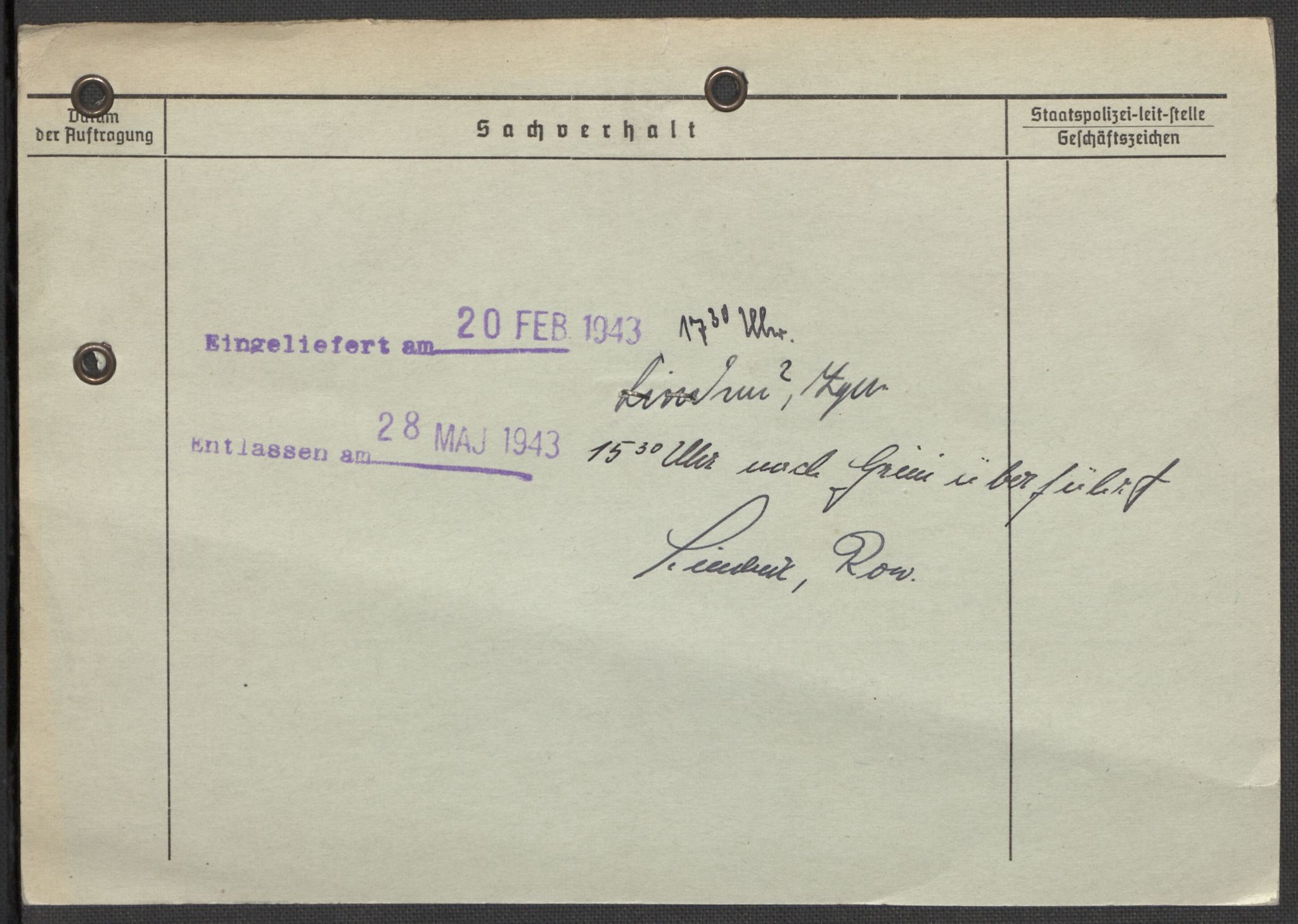 Befehlshaber der Sicherheitspolizei und des SD, RA/RAFA-5969/E/Ea/Eaa/L0001: Register over norske fanger i Møllergata 19: A-Bj, 1940-1945, p. 547