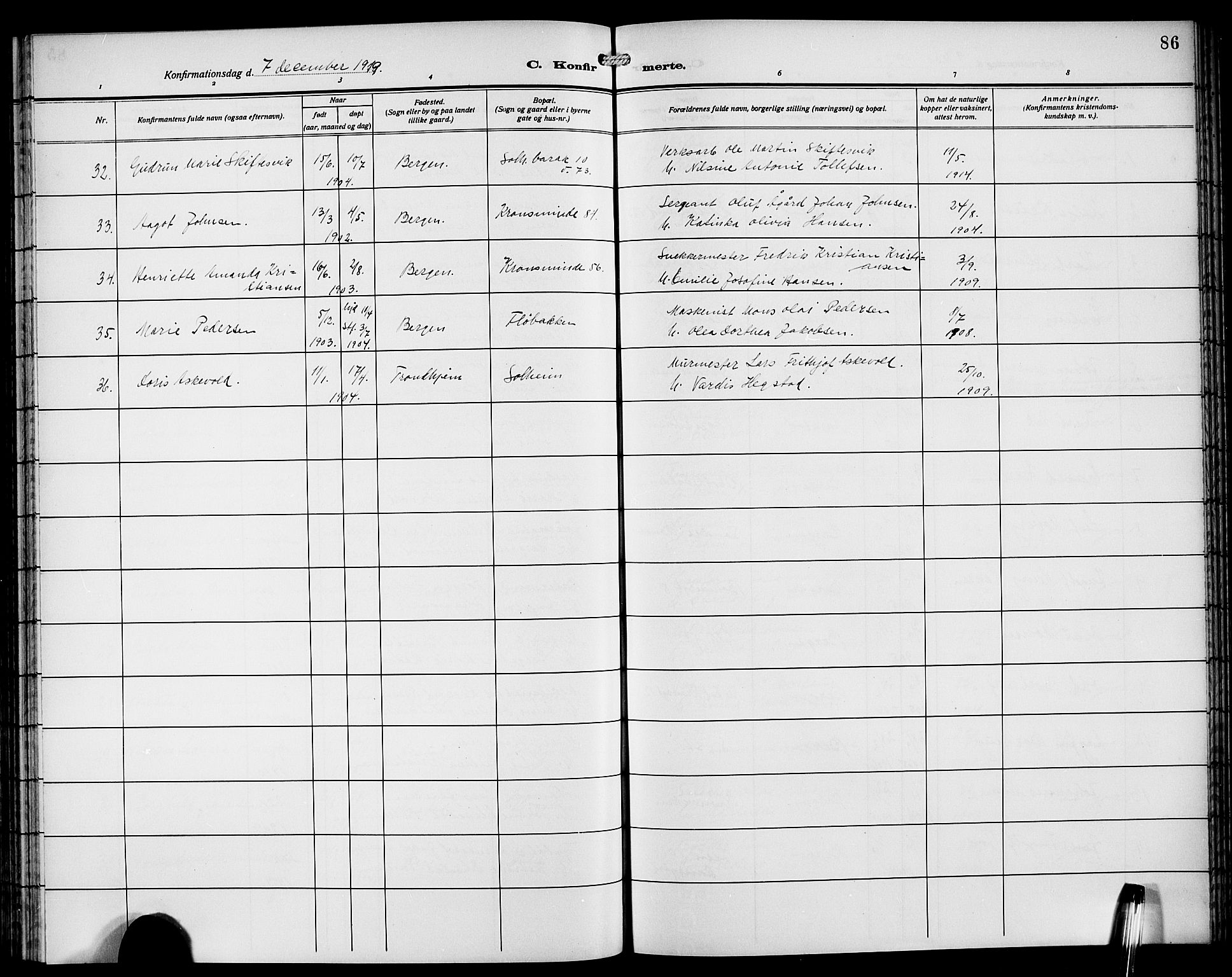 Årstad Sokneprestembete, AV/SAB-A-79301/H/Hab/L0013: Parish register (copy) no. B 3, 1914-1923, p. 86