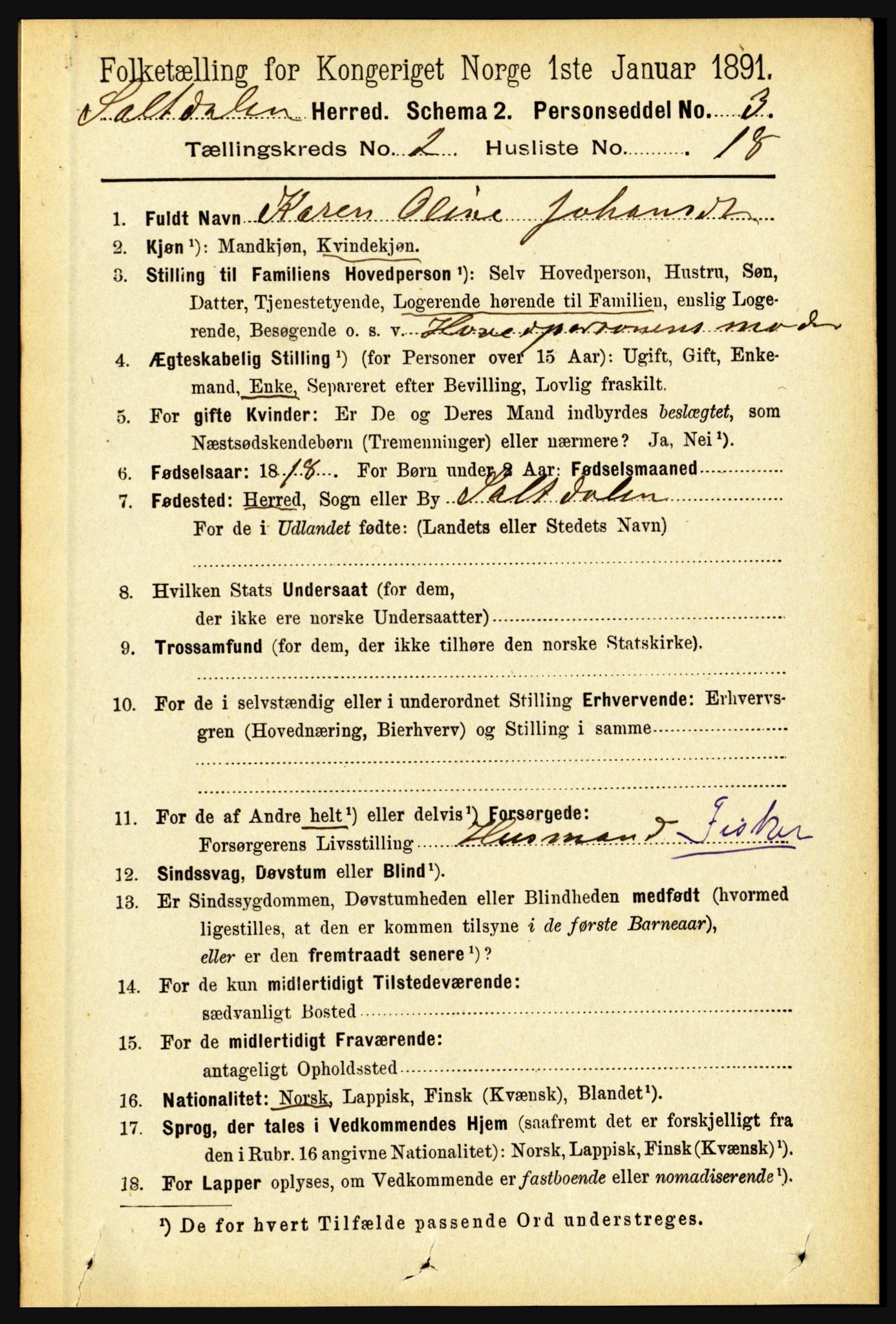 RA, 1891 census for 1840 Saltdal, 1891, p. 794