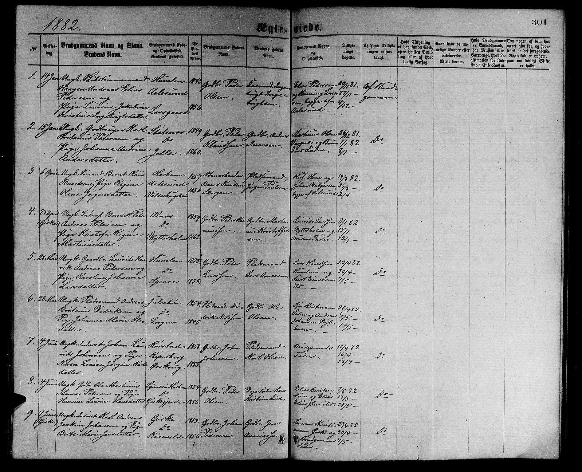 Ministerialprotokoller, klokkerbøker og fødselsregistre - Møre og Romsdal, AV/SAT-A-1454/528/L0429: Parish register (copy) no. 528C10, 1872-1886, p. 301