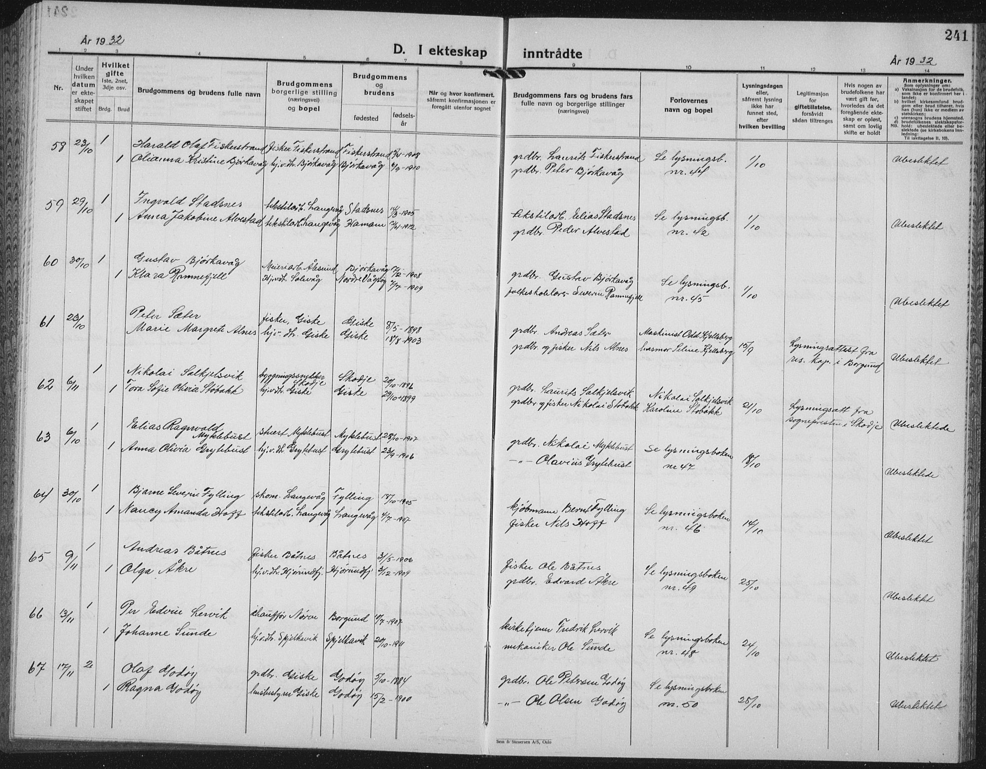 Ministerialprotokoller, klokkerbøker og fødselsregistre - Møre og Romsdal, AV/SAT-A-1454/528/L0436: Parish register (copy) no. 528C17, 1927-1939, p. 241