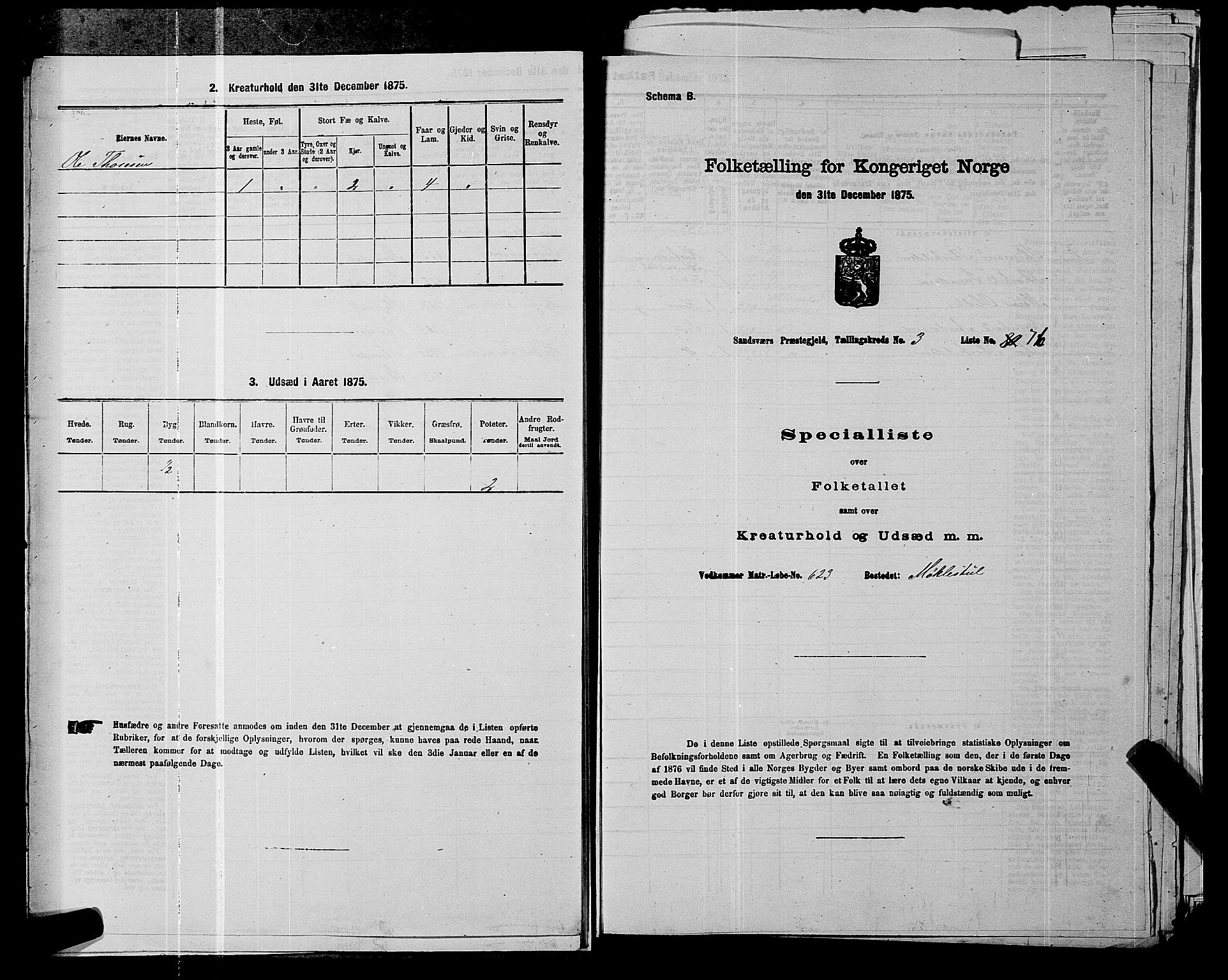 SAKO, 1875 census for 0629P Sandsvær, 1875, p. 703