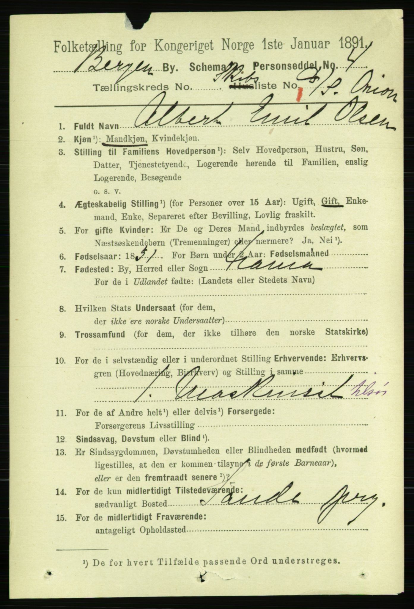 RA, 1891 Census for 1301 Bergen, 1891, p. 64438