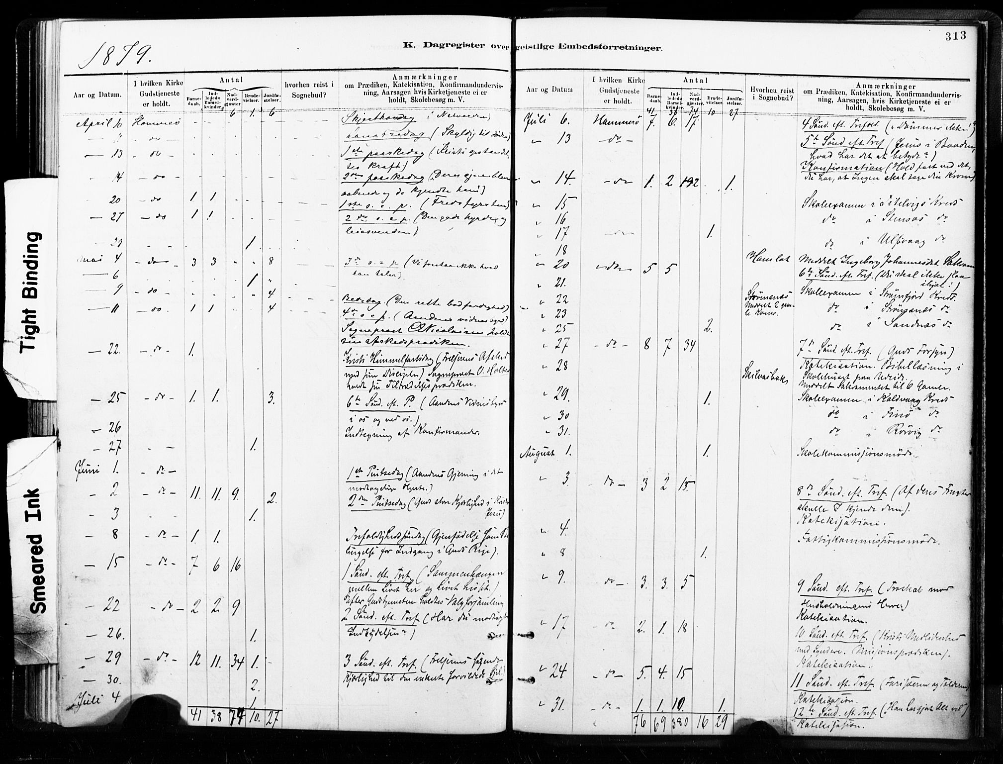 Ministerialprotokoller, klokkerbøker og fødselsregistre - Nordland, AV/SAT-A-1459/859/L0846: Parish register (official) no. 859A06, 1878-1889, p. 313