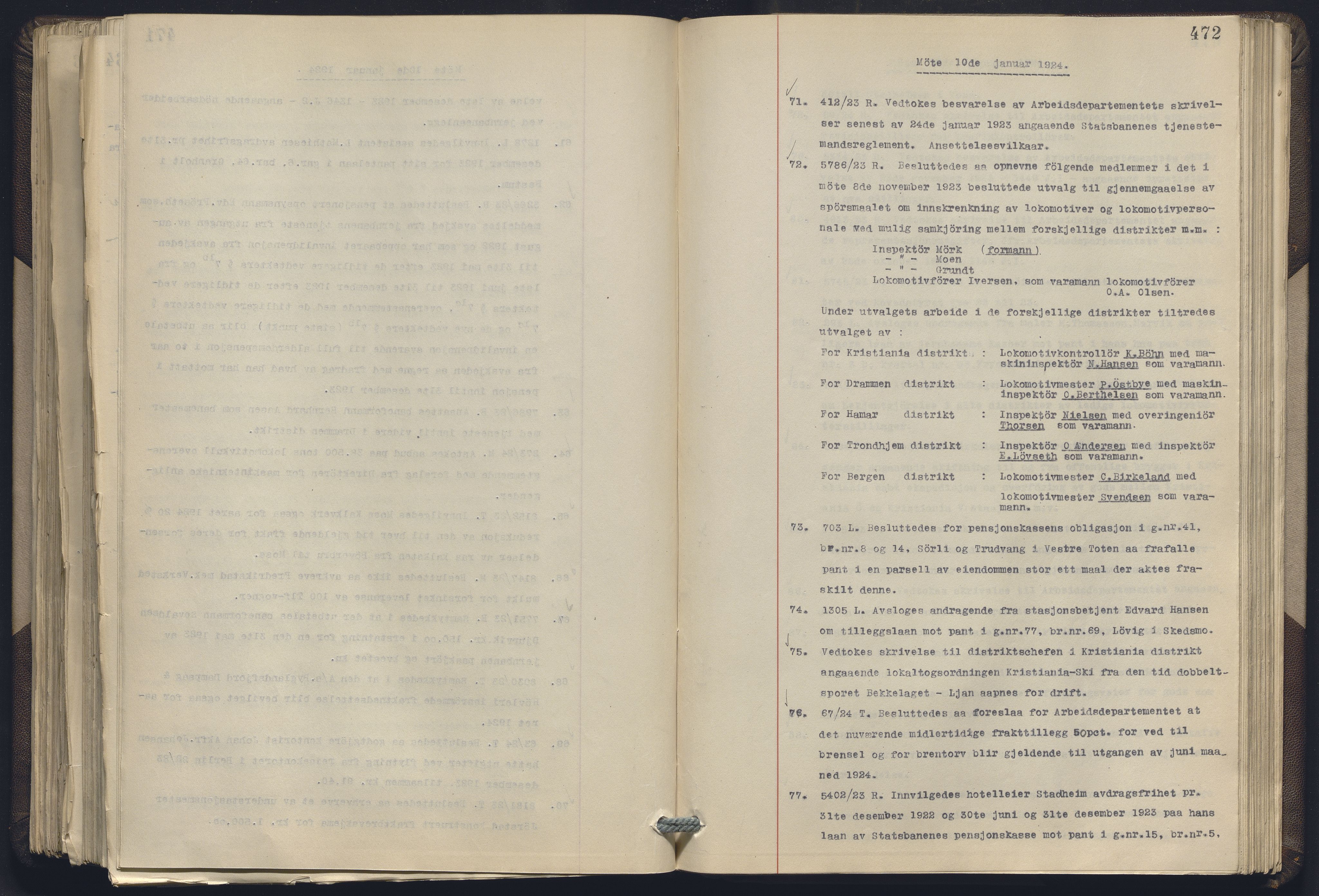 Norges statsbaner, Administrasjons- økonomi- og personalavdelingen, RA/S-3412/A/Aa/L0019: Forhandlingsprotokoll, 1922-1924, p. 472