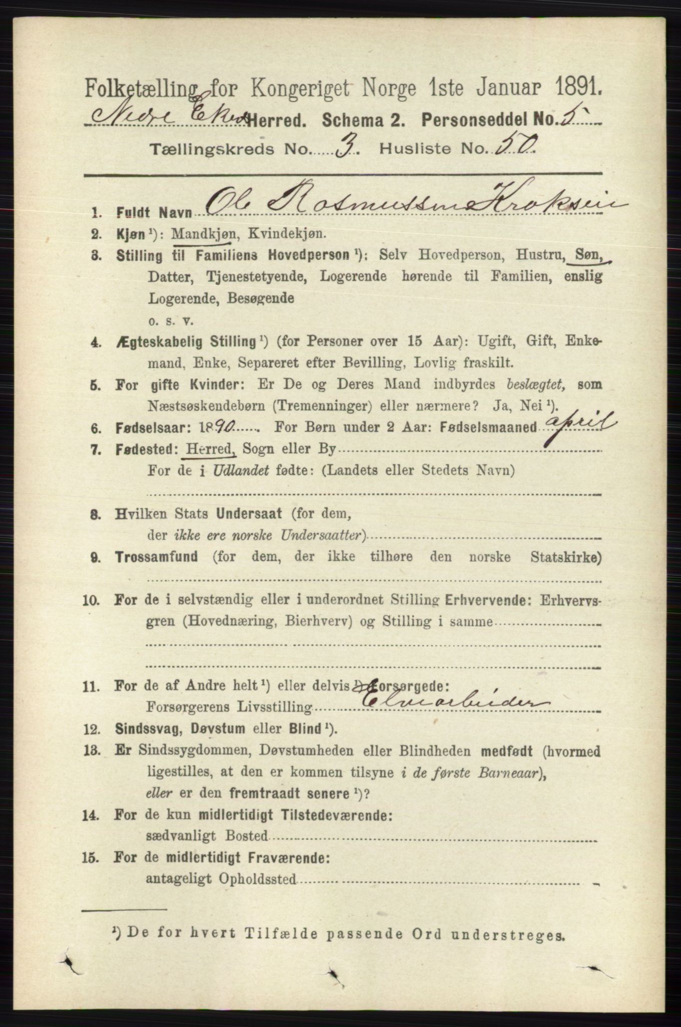 RA, 1891 census for 0625 Nedre Eiker, 1891, p. 1457