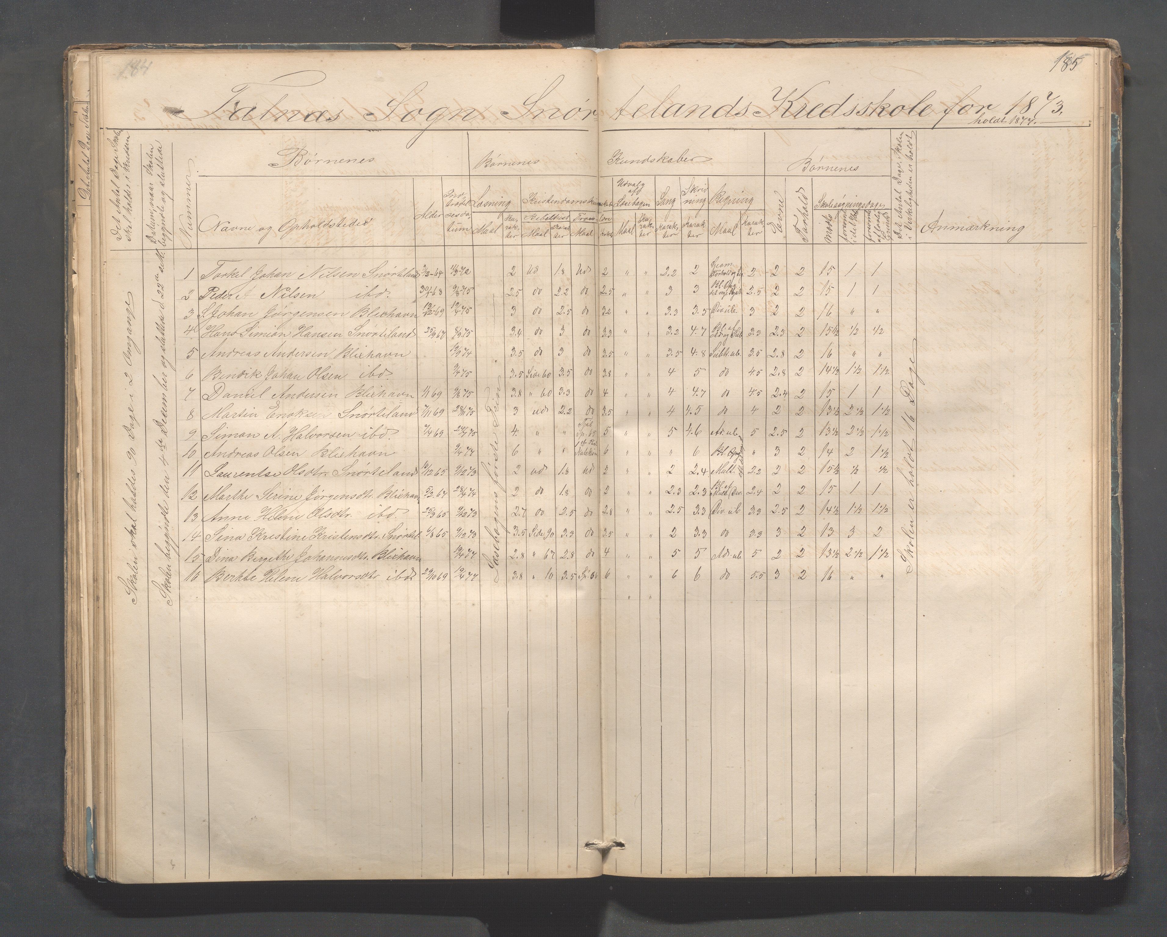 Skudenes kommune - Dale - Hillesland - Snørteland skolekretser, IKAR/A-306/H/L0002: Dale - Hillesland - Snørteland, 1869-1882, p. 184-185