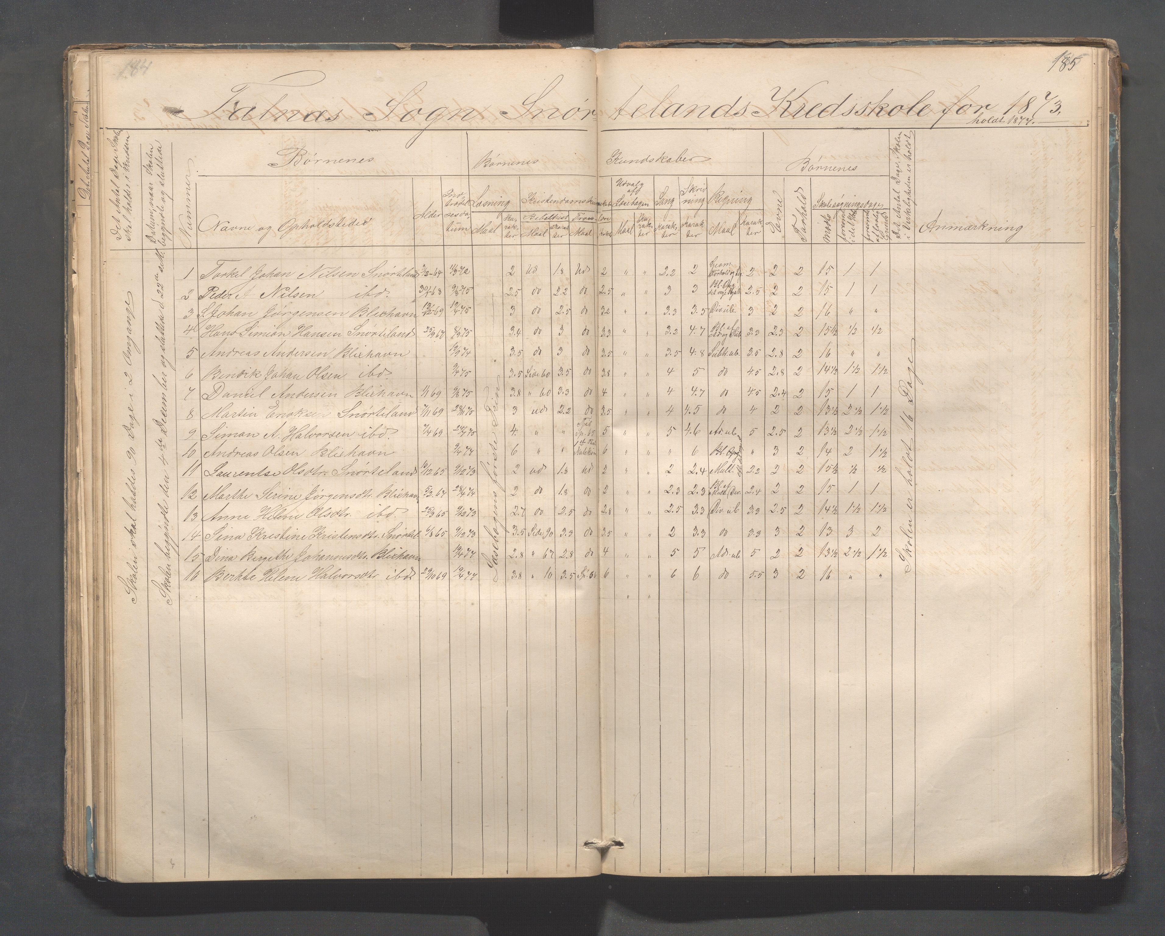 Skudenes kommune - Dale - Hillesland - Snørteland skolekretser, IKAR/A-306/H/L0002: Dale - Hillesland - Snørteland, 1869-1882, p. 184-185