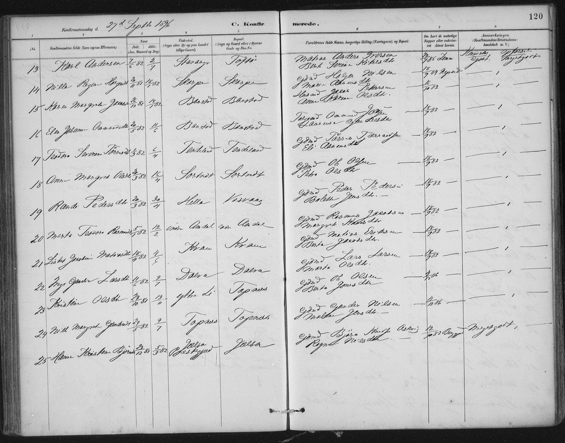 Nedstrand sokneprestkontor, AV/SAST-A-101841/01/IV: Parish register (official) no. A 12, 1887-1915, p. 120