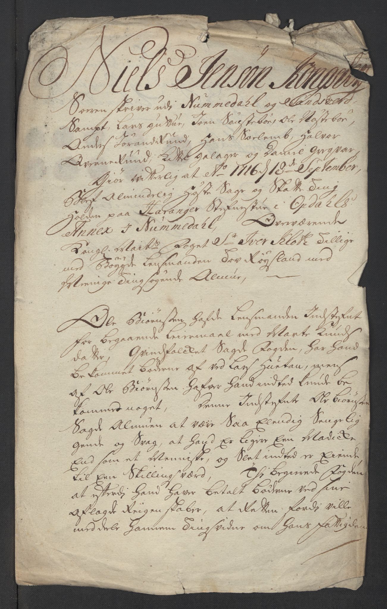 Rentekammeret inntil 1814, Reviderte regnskaper, Fogderegnskap, RA/EA-4092/R24/L1592: Fogderegnskap Numedal og Sandsvær, 1716, p. 357
