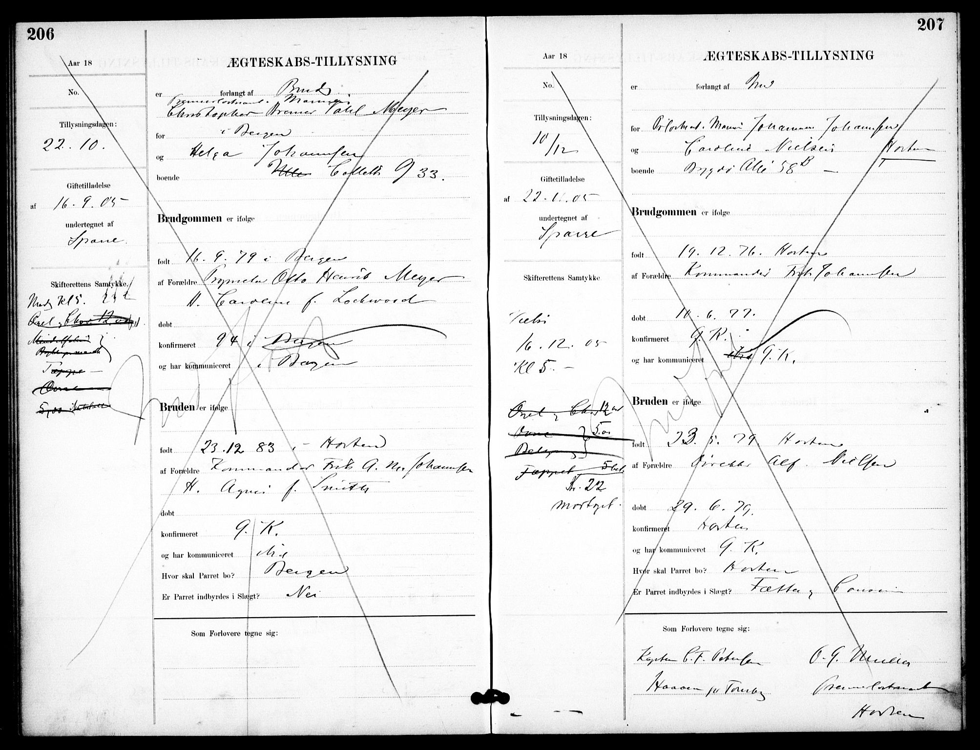 Garnisonsmenigheten Kirkebøker, AV/SAO-A-10846/H/Ha/L0008: Banns register no. I 8, 1894-1908, p. 206-207