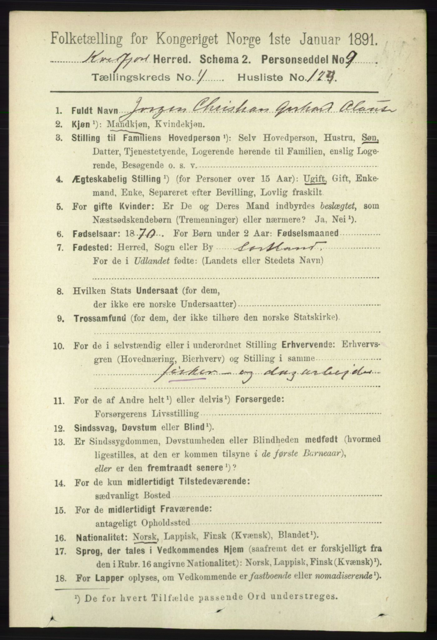 RA, 1891 census for 1911 Kvæfjord, 1891, p. 2686