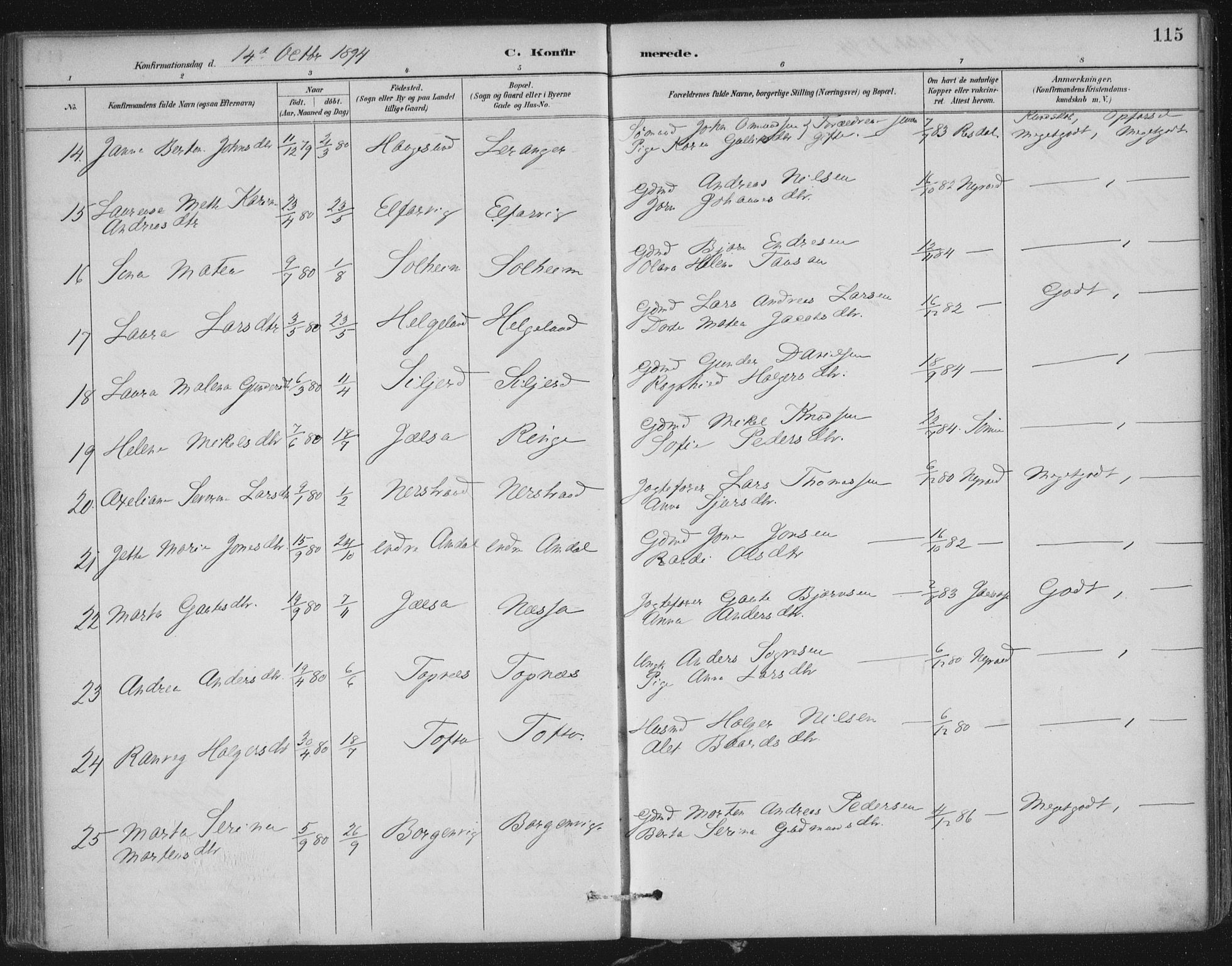 Nedstrand sokneprestkontor, AV/SAST-A-101841/01/IV: Parish register (official) no. A 12, 1887-1915, p. 115