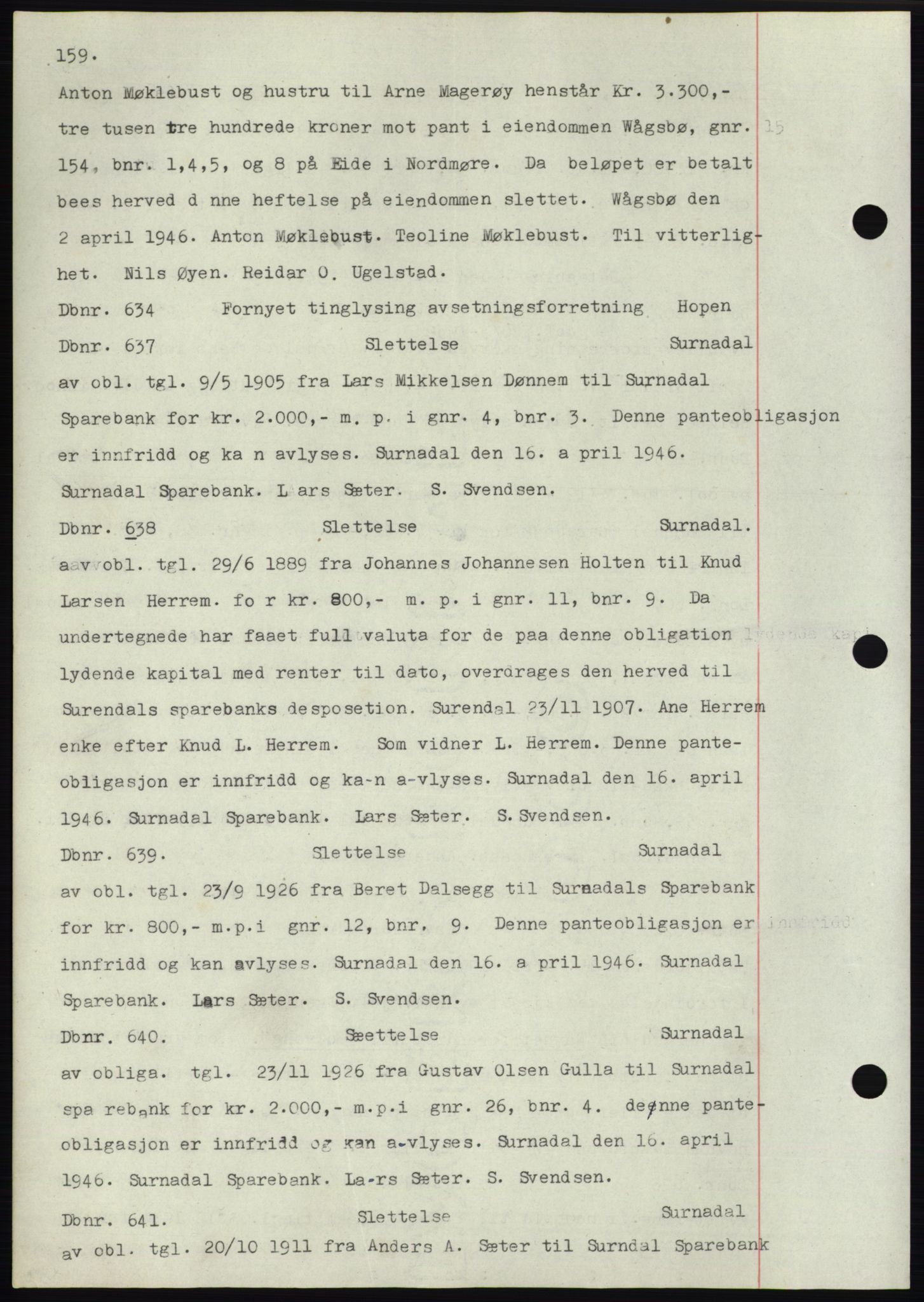 Nordmøre sorenskriveri, SAT/A-4132/1/2/2Ca: Mortgage book no. C82b, 1946-1951, Diary no: : 634/1946