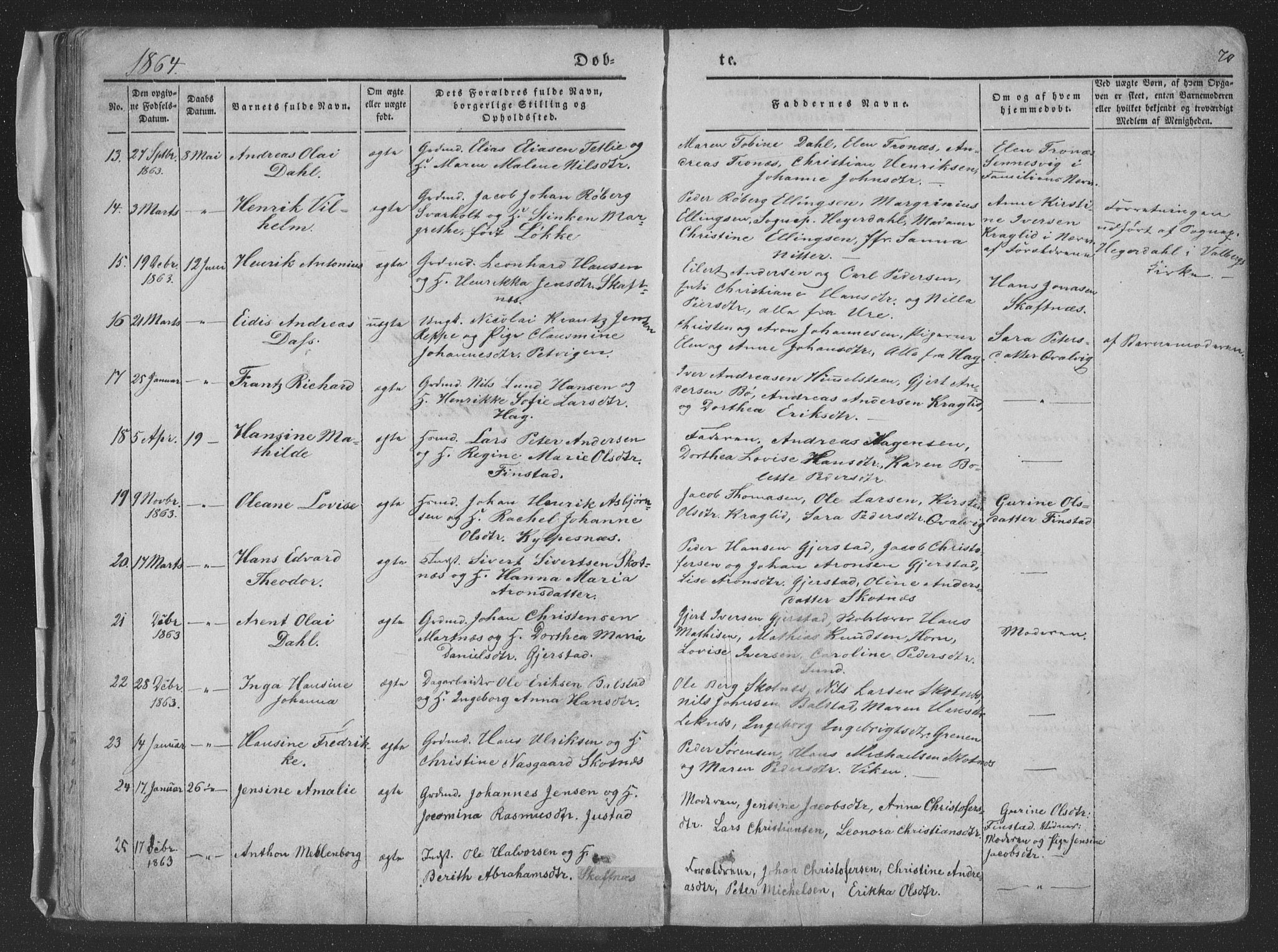 Ministerialprotokoller, klokkerbøker og fødselsregistre - Nordland, AV/SAT-A-1459/881/L1165: Parish register (copy) no. 881C02, 1854-1876, p. 70