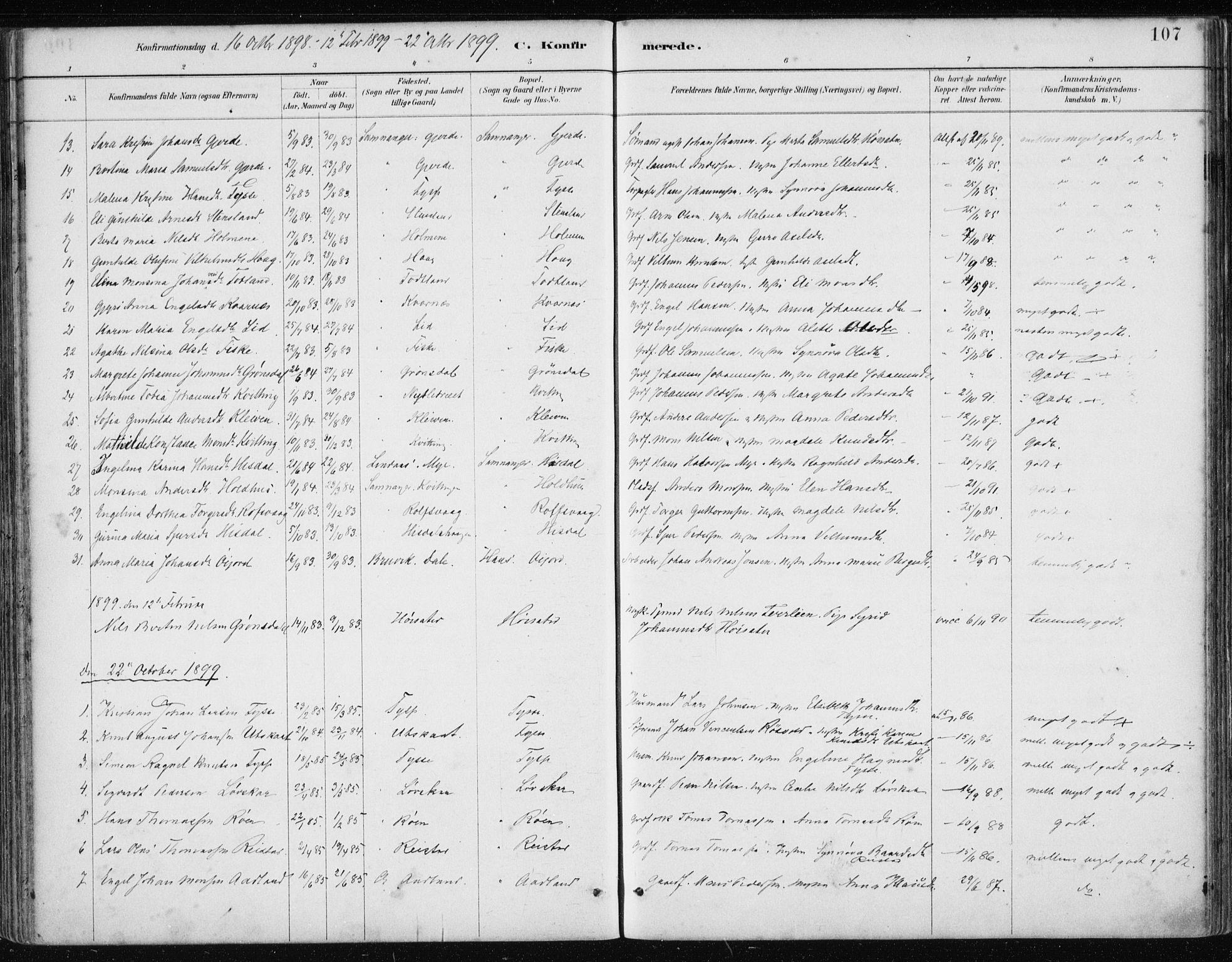 Samnanger Sokneprestembete, AV/SAB-A-77501/H/Haa: Parish register (official) no. A 1, 1885-1901, p. 107