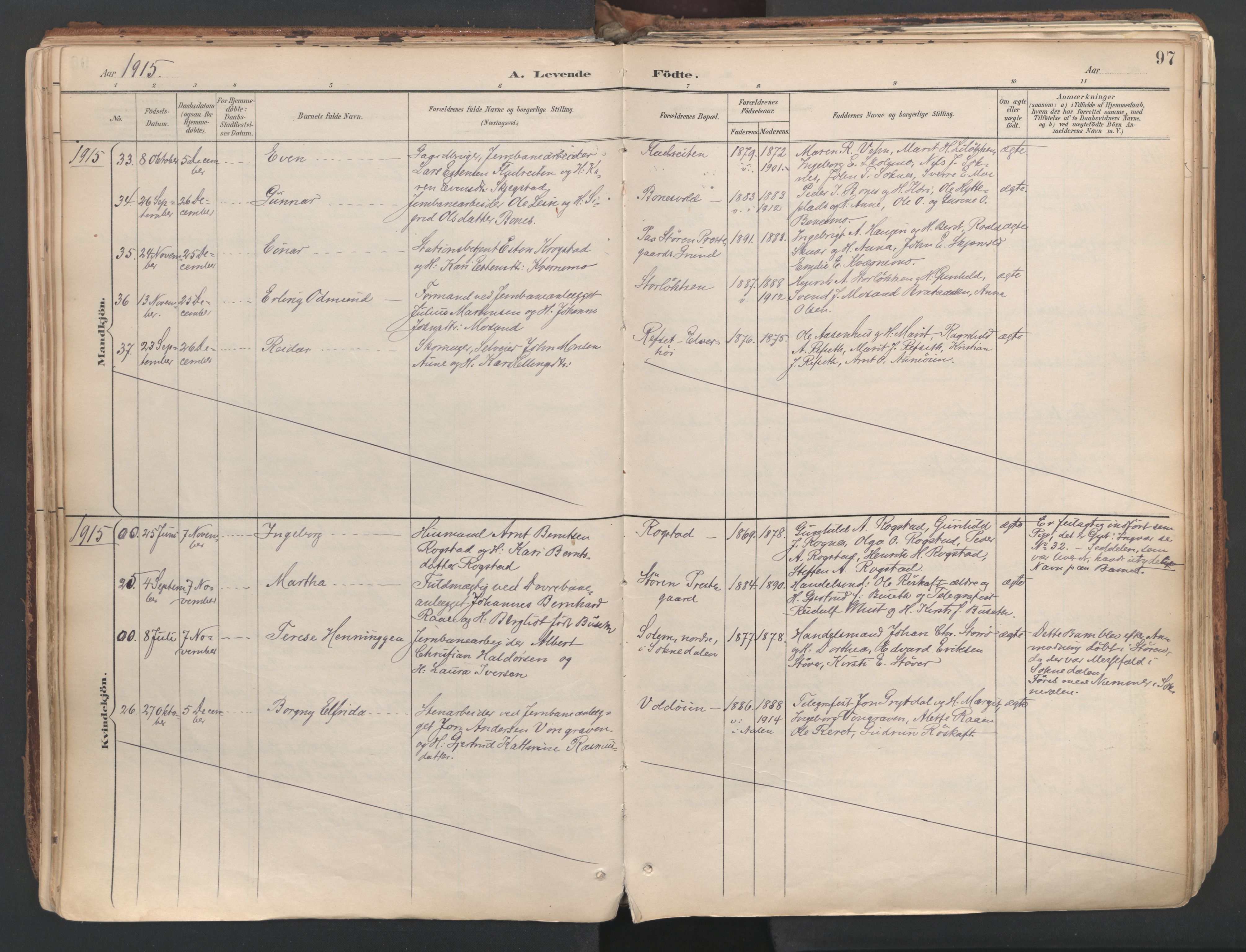 Ministerialprotokoller, klokkerbøker og fødselsregistre - Sør-Trøndelag, SAT/A-1456/687/L1004: Parish register (official) no. 687A10, 1891-1923, p. 97