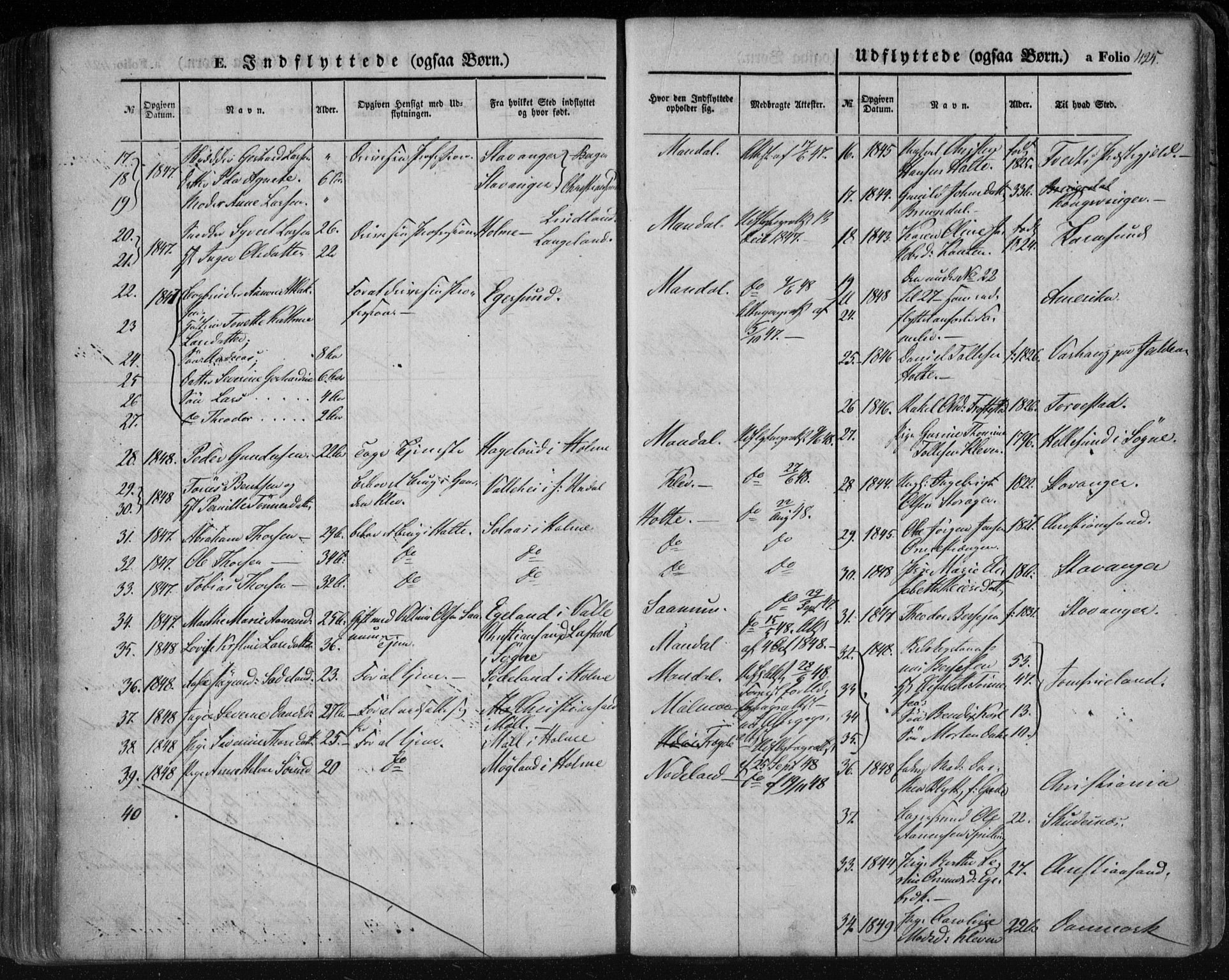 Mandal sokneprestkontor, SAK/1111-0030/F/Fa/Faa/L0013: Parish register (official) no. A 13, 1847-1859, p. 425