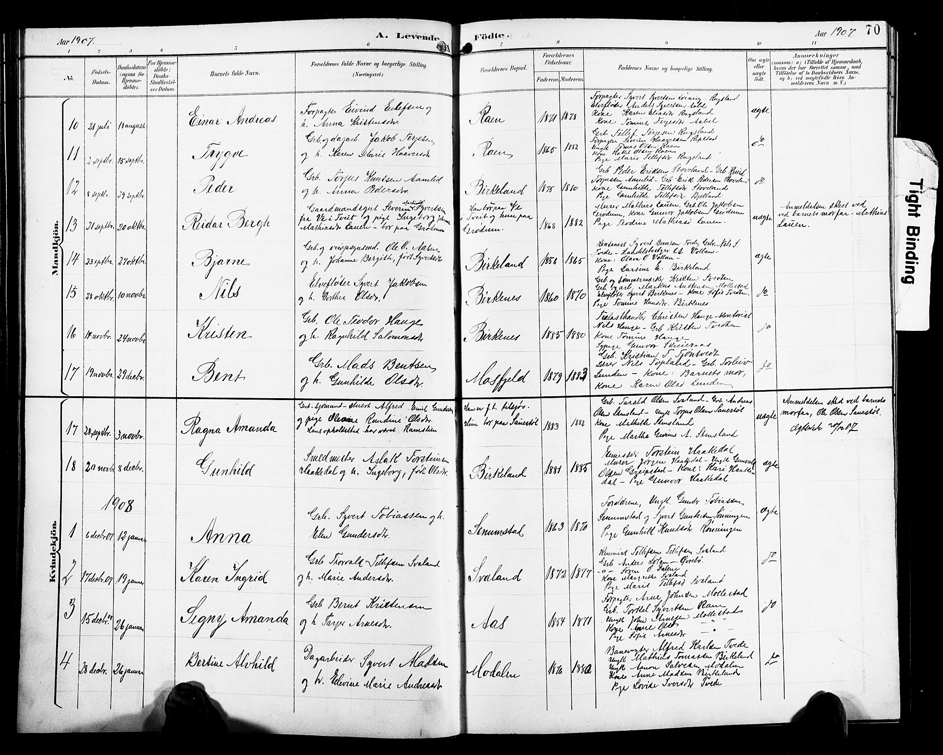 Birkenes sokneprestkontor, SAK/1111-0004/F/Fb/L0004: Parish register (copy) no. B 4, 1893-1930, p. 70