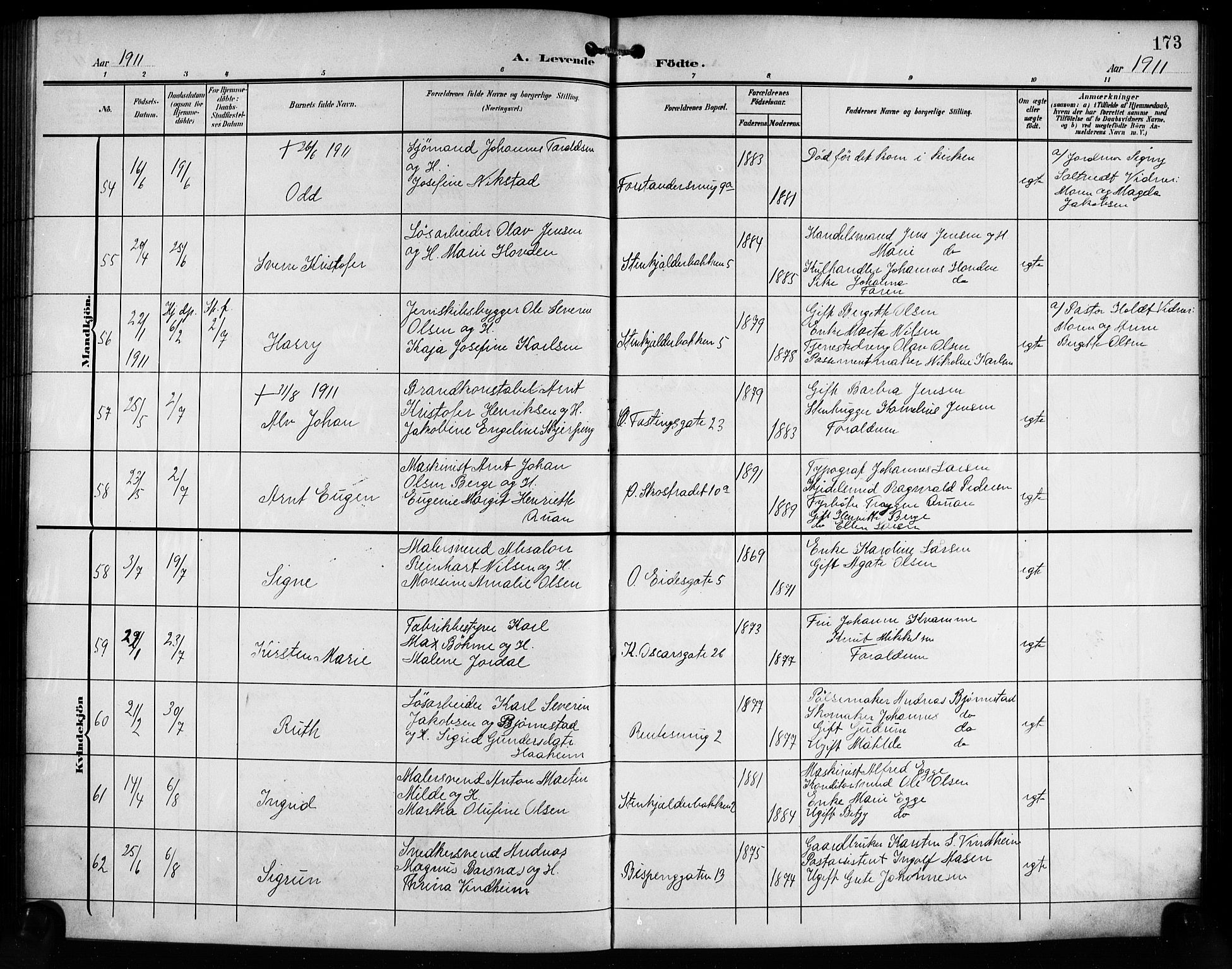 Korskirken sokneprestembete, AV/SAB-A-76101/H/Hab: Parish register (copy) no. B 11, 1905-1916, p. 173