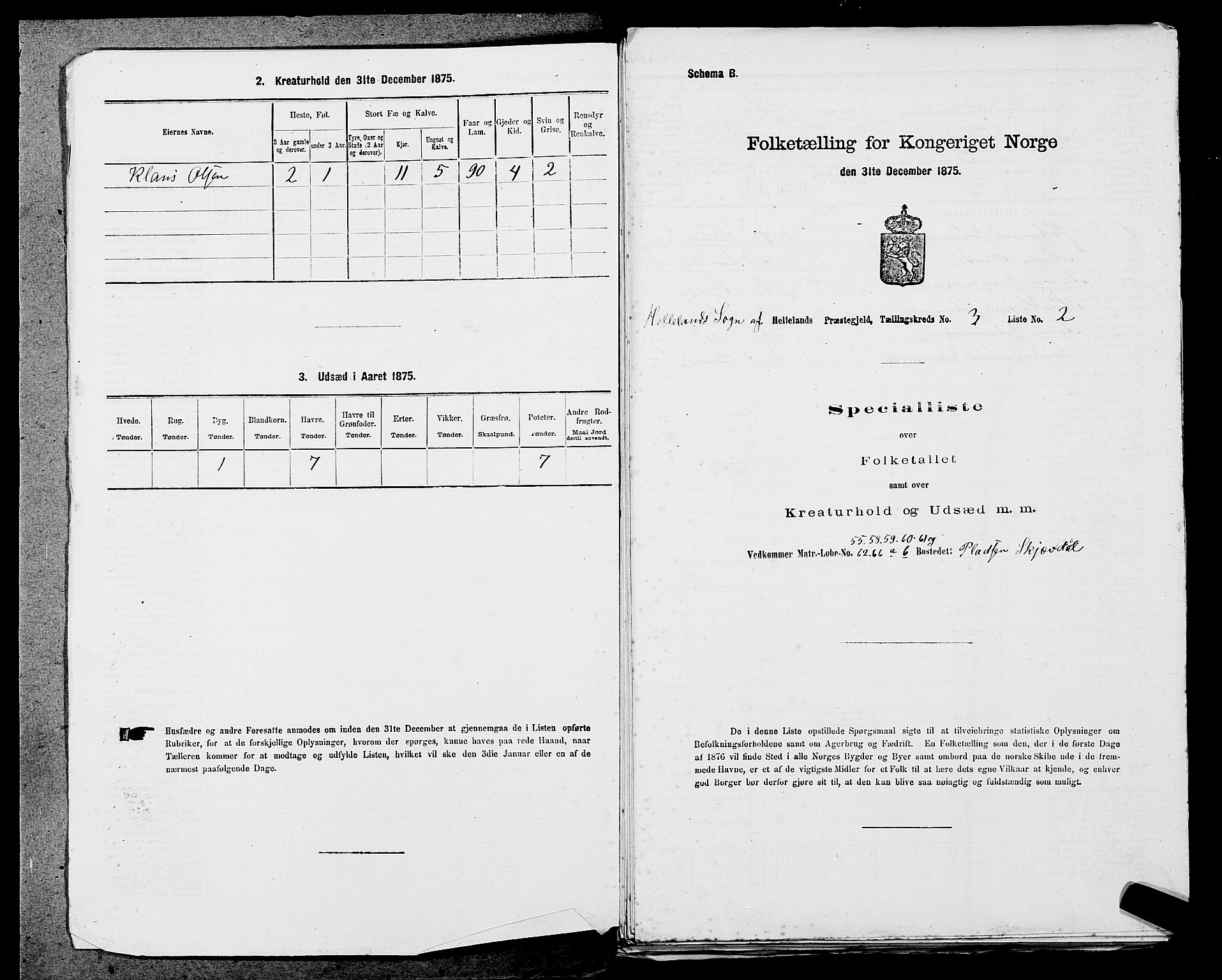SAST, 1875 census for 1115P Helleland, 1875, p. 228
