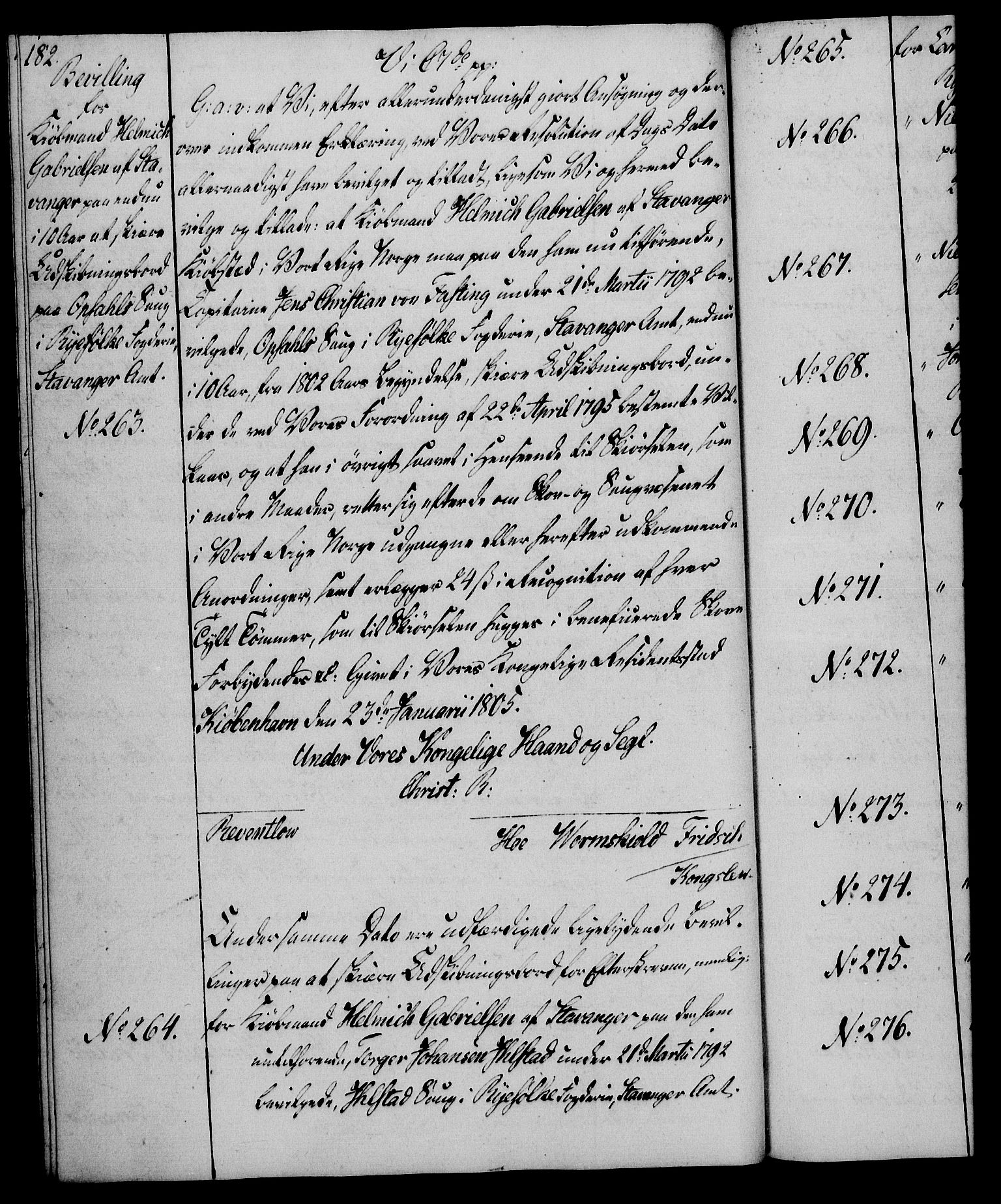 Rentekammeret, Kammerkanselliet, RA/EA-3111/G/Gg/Gga/L0018: Norsk ekspedisjonsprotokoll med register (merket RK 53.18), 1804-1806, p. 182