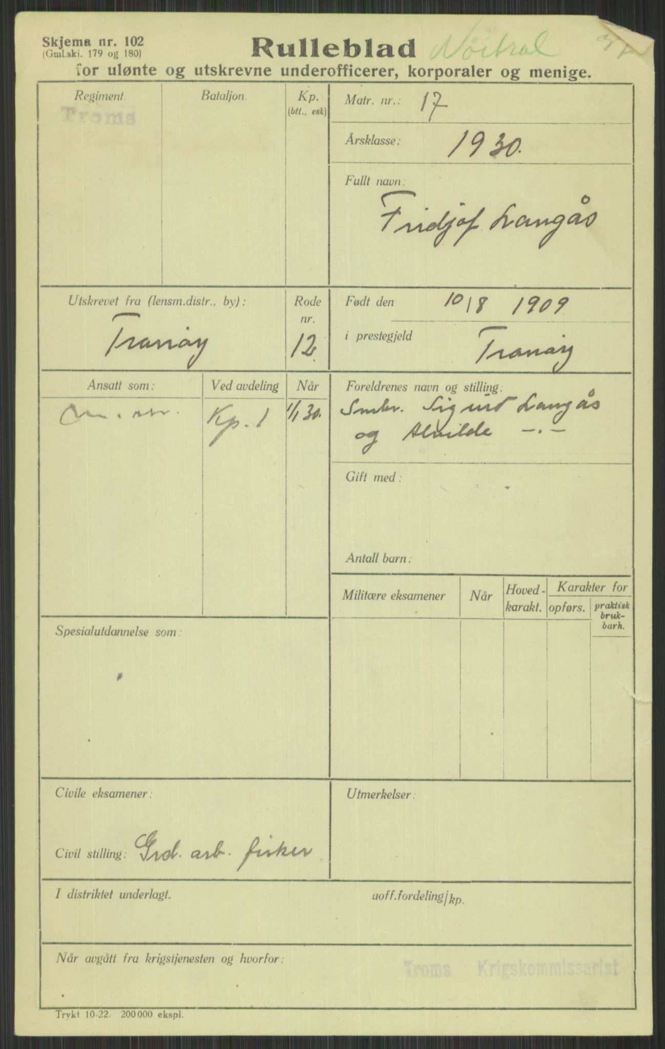 Forsvaret, Troms infanteriregiment nr. 16, AV/RA-RAFA-3146/P/Pa/L0014: Rulleblad for regimentets menige mannskaper, årsklasse 1930, 1930, p. 527