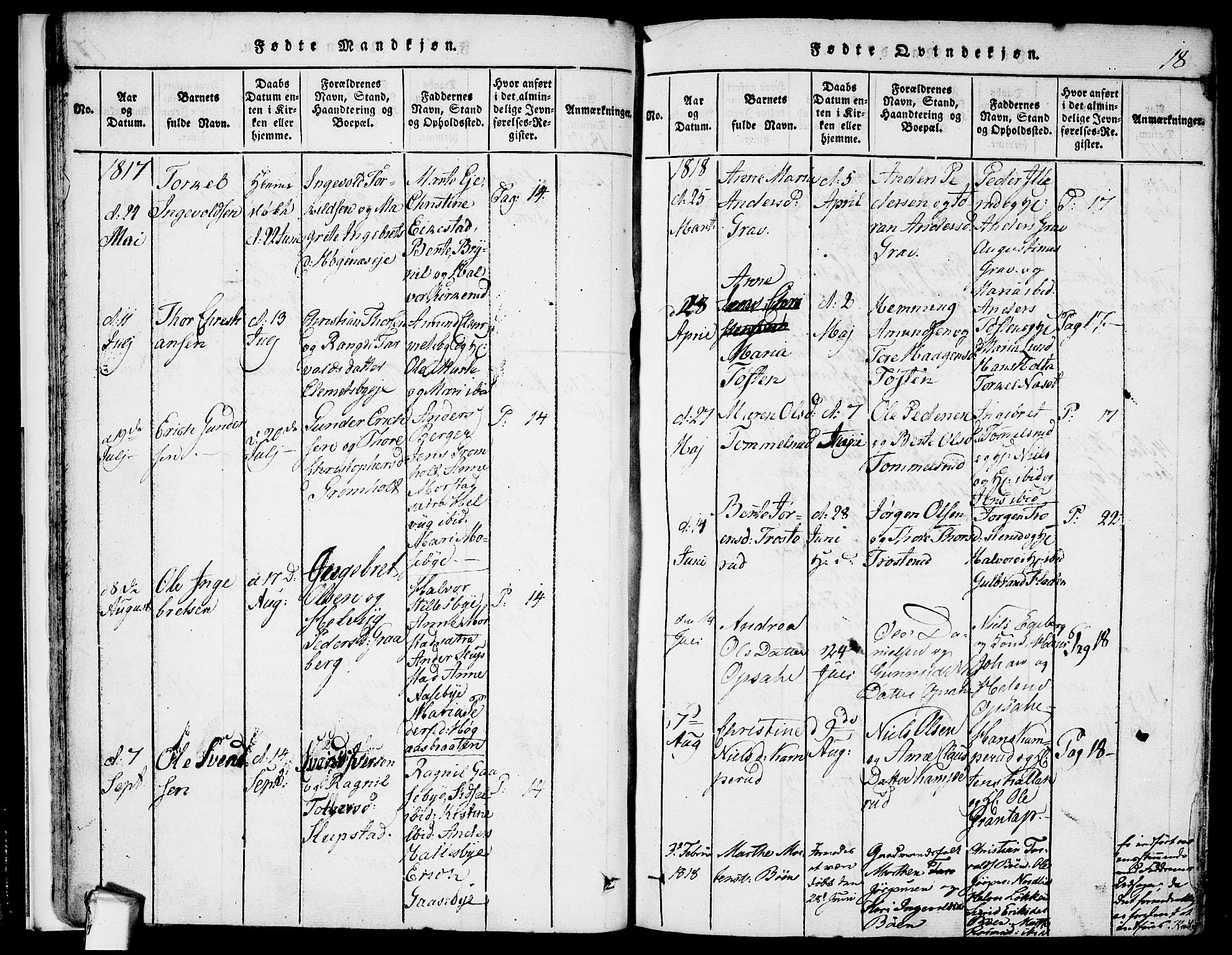 Rødenes prestekontor Kirkebøker, SAO/A-2005/F/Fa/L0004: Parish register (official) no. I 4, 1814-1838, p. 18
