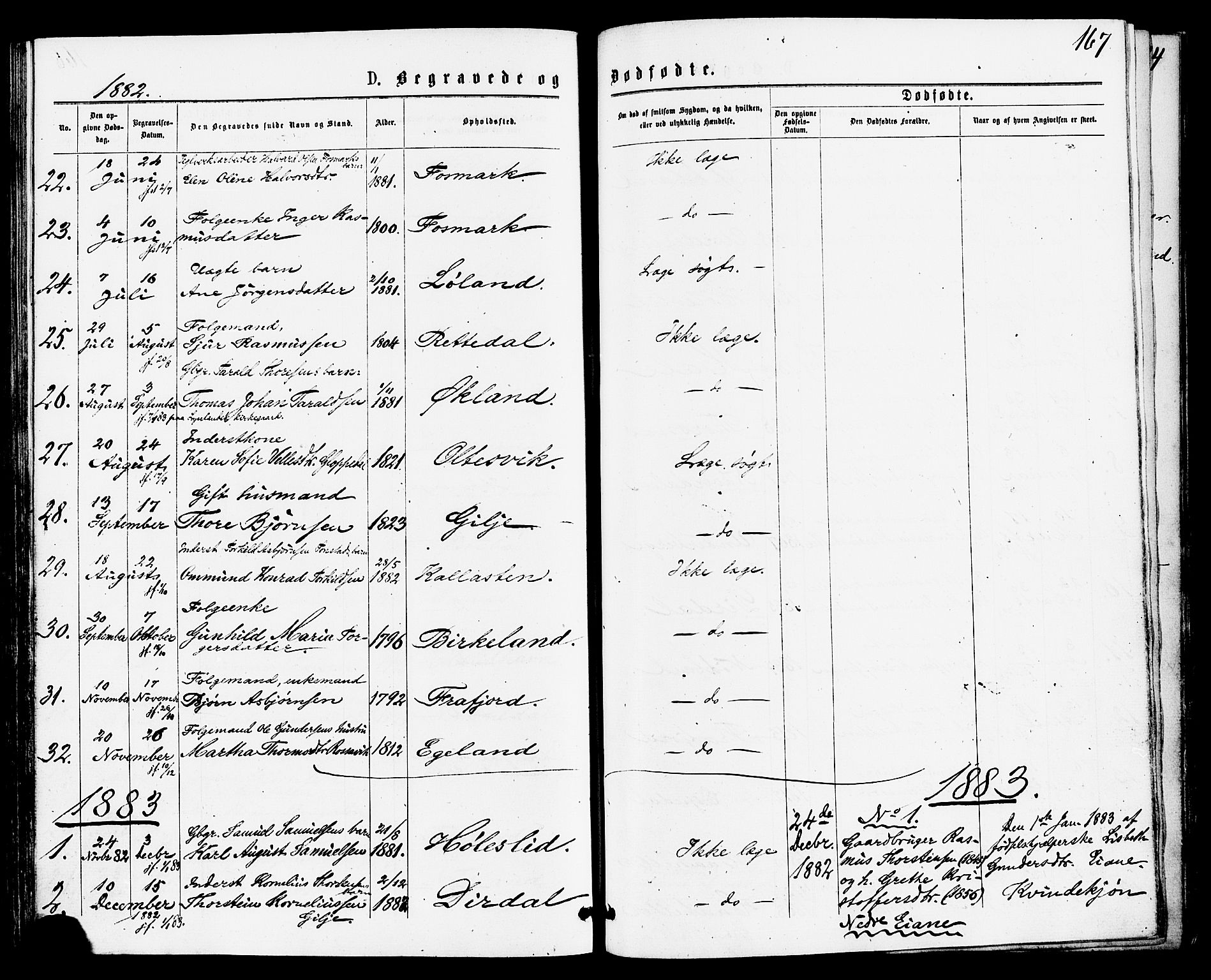 Høgsfjord sokneprestkontor, SAST/A-101624/H/Ha/Haa/L0004: Parish register (official) no. A 4, 1876-1884, p. 167