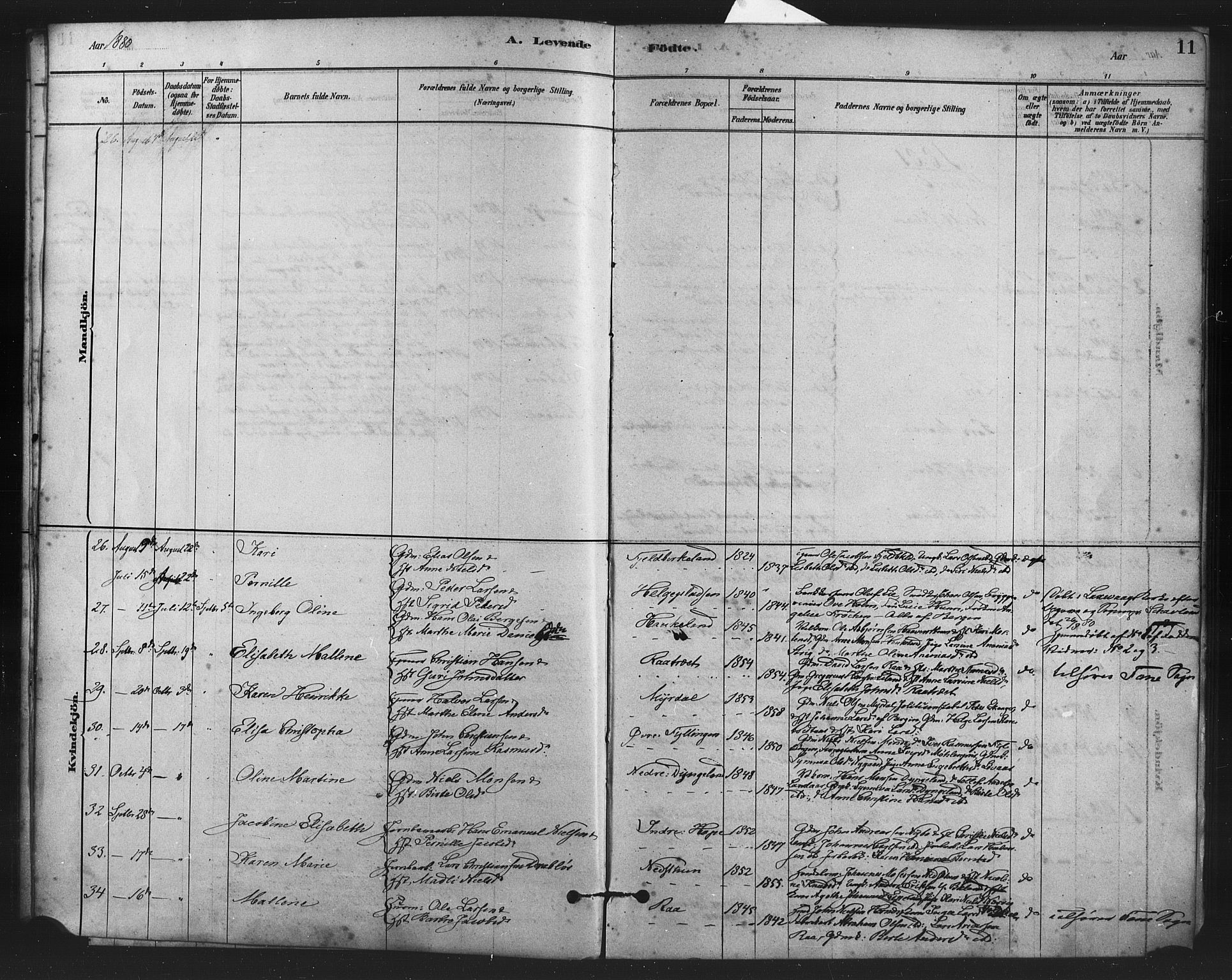 Fana Sokneprestembete, SAB/A-75101/H/Haa/Haai/L0001: Parish register (official) no. I 1, 1878-1888, p. 11