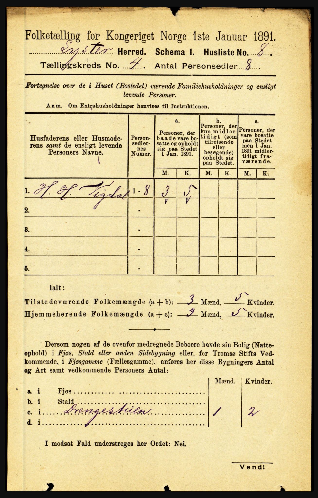 RA, 1891 census for 1426 Luster, 1891, p. 1414