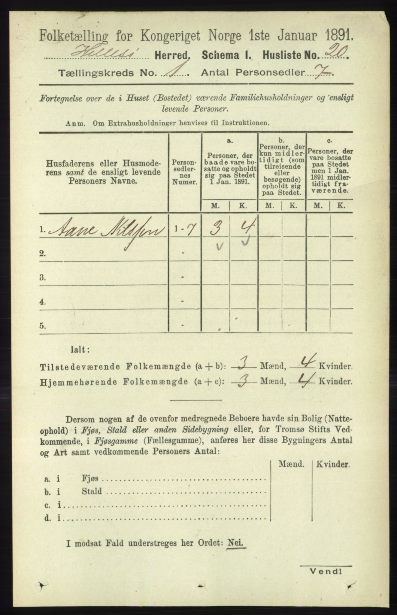 RA, 1891 census for 1930 Hillesøy, 1891, p. 33
