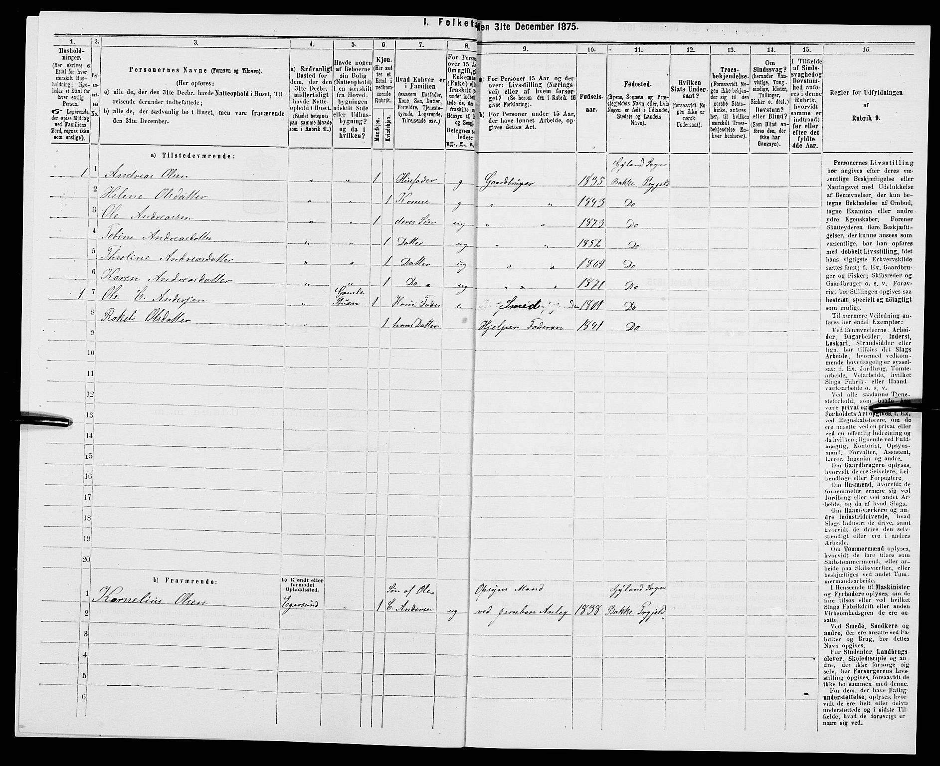 SAK, 1875 census for 1045P Bakke, 1875, p. 670