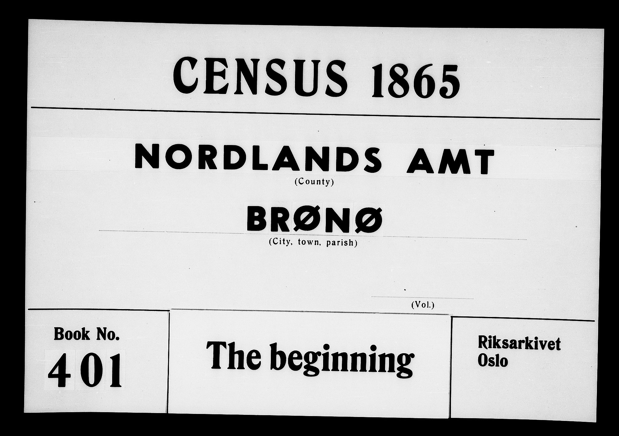 RA, 1865 census for Brønnøy, 1865, p. 1