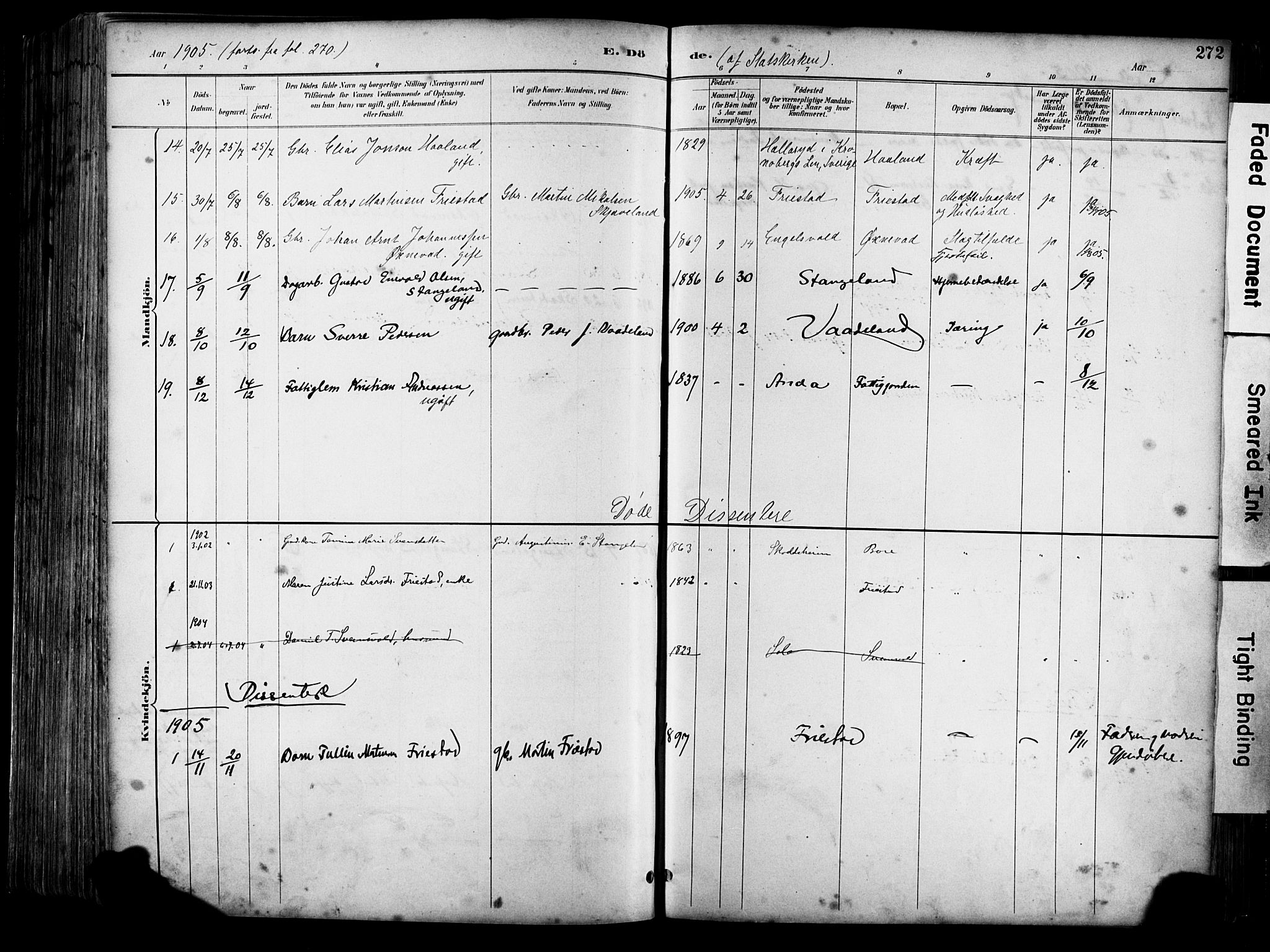 Klepp sokneprestkontor, SAST/A-101803/001/3/30BA/L0009: Parish register (official) no. A 7, 1886-1915, p. 272
