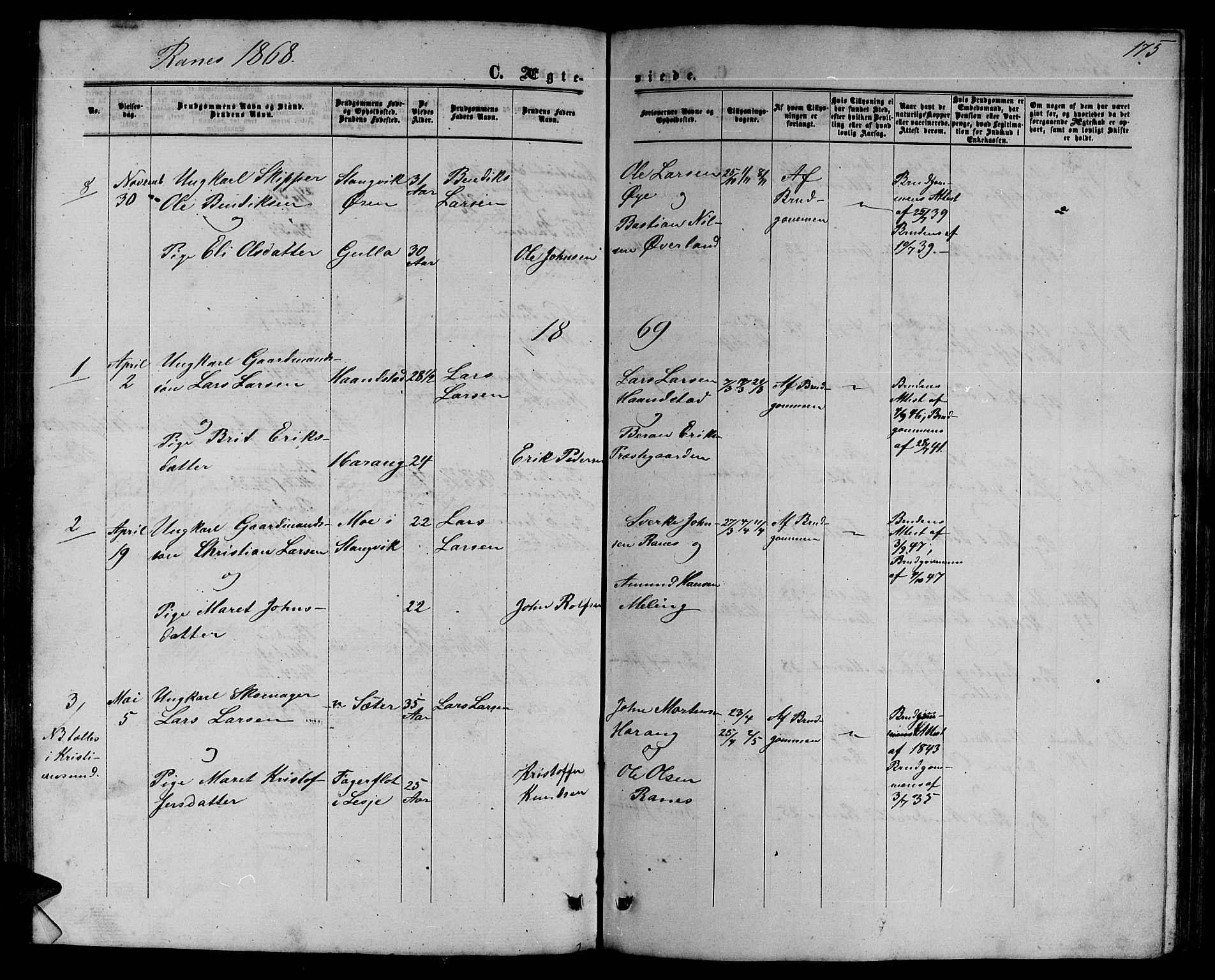 Ministerialprotokoller, klokkerbøker og fødselsregistre - Møre og Romsdal, AV/SAT-A-1454/595/L1051: Parish register (copy) no. 595C03, 1866-1891, p. 175