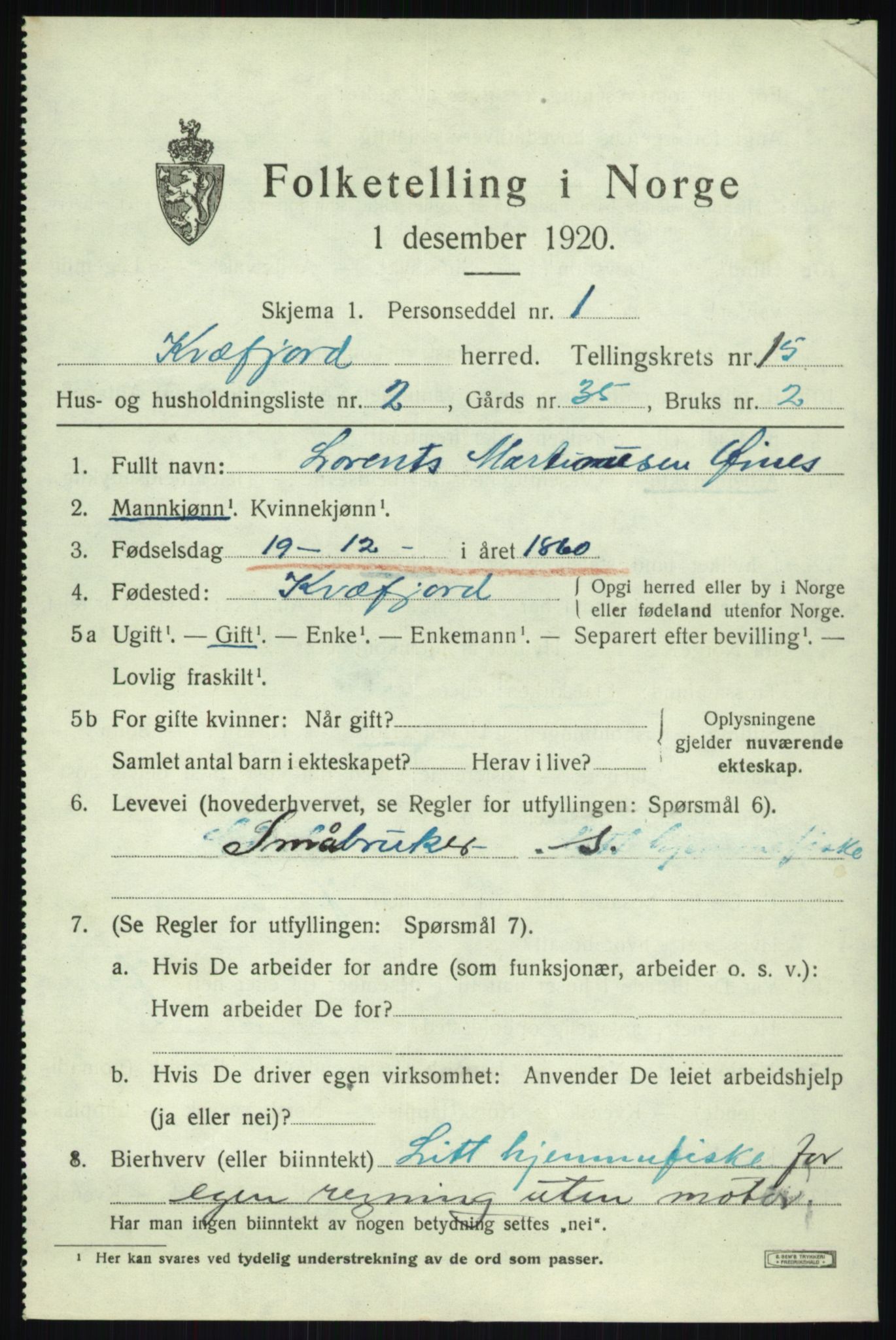 SATØ, 1920 census for Kvæfjord, 1920, p. 6921