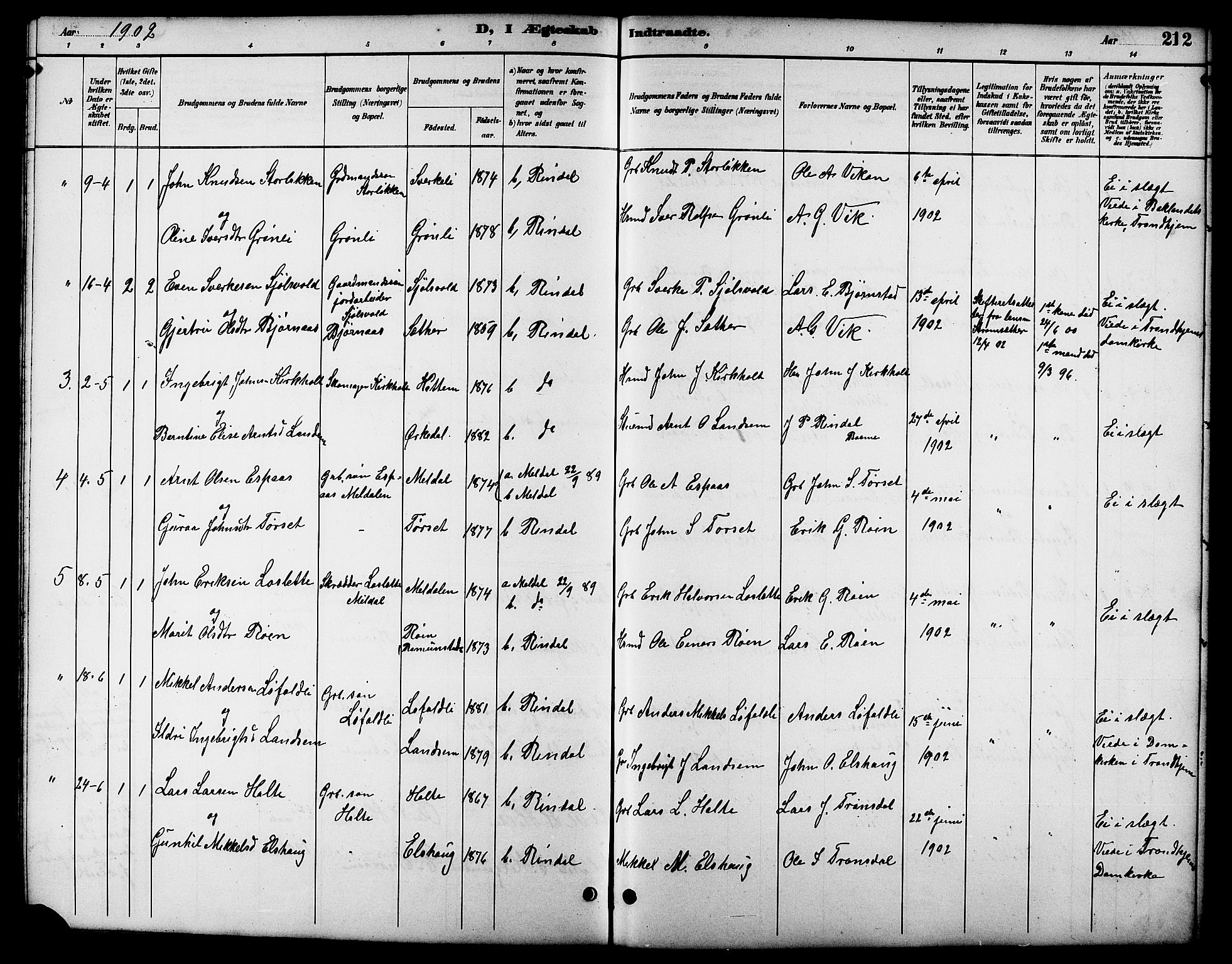 Ministerialprotokoller, klokkerbøker og fødselsregistre - Møre og Romsdal, SAT/A-1454/598/L1078: Parish register (copy) no. 598C03, 1892-1909, p. 212