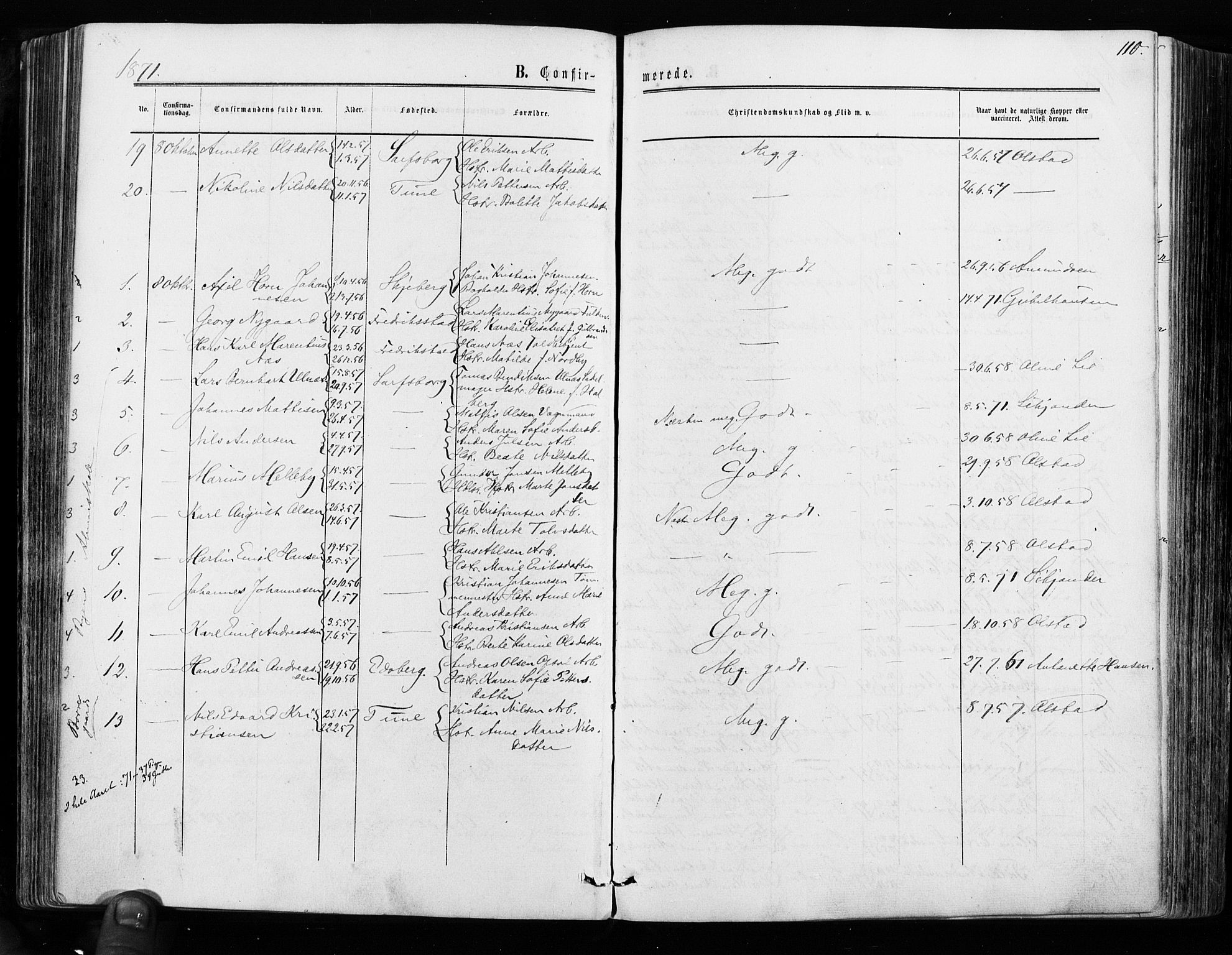 Sarpsborg prestekontor Kirkebøker, SAO/A-2006/F/Fa/L0002: Parish register (official) no. 2, 1869-1877, p. 110