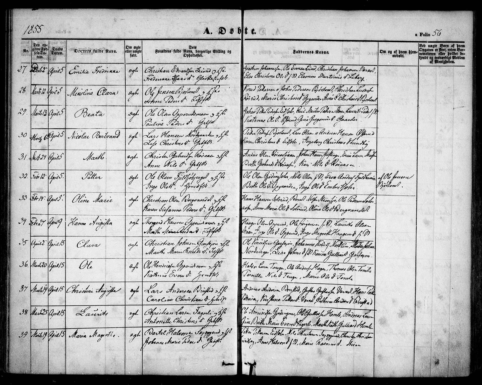 Hurdal prestekontor Kirkebøker, AV/SAO-A-10889/F/Fa/L0005: Parish register (official) no. I 5, 1846-1859, p. 56
