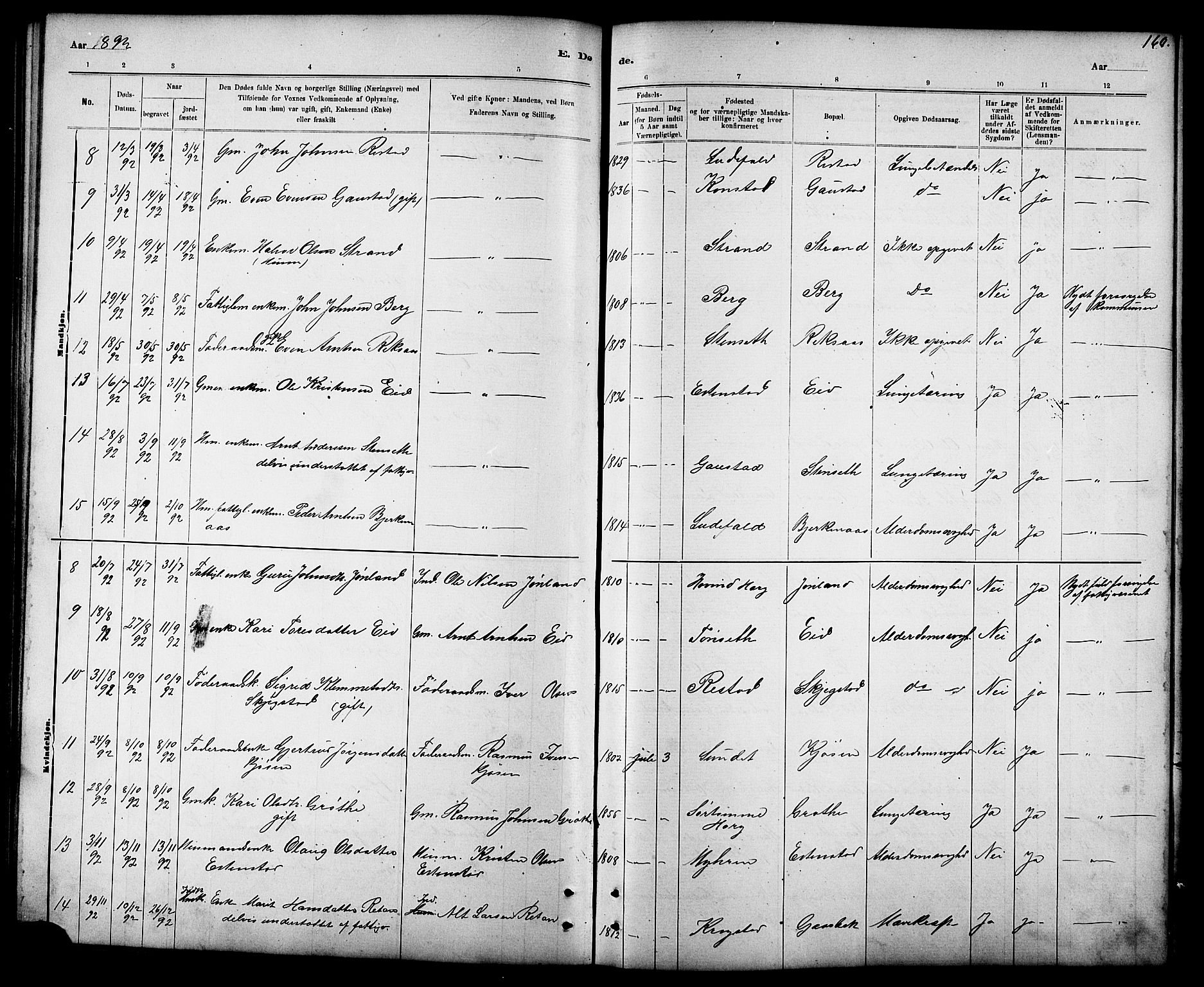 Ministerialprotokoller, klokkerbøker og fødselsregistre - Sør-Trøndelag, SAT/A-1456/694/L1132: Parish register (copy) no. 694C04, 1887-1914, p. 160