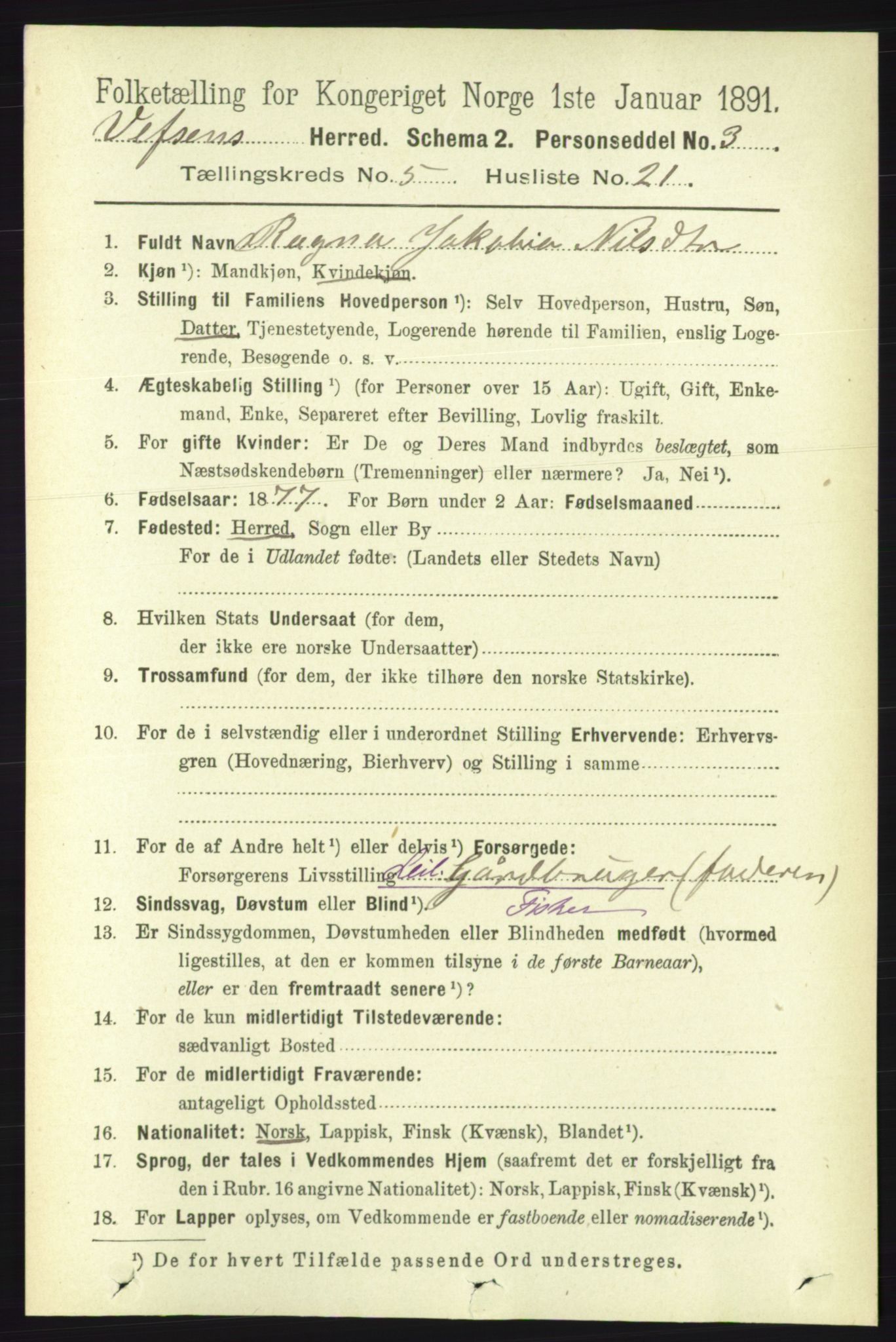 RA, 1891 census for 1824 Vefsn, 1891, p. 2248