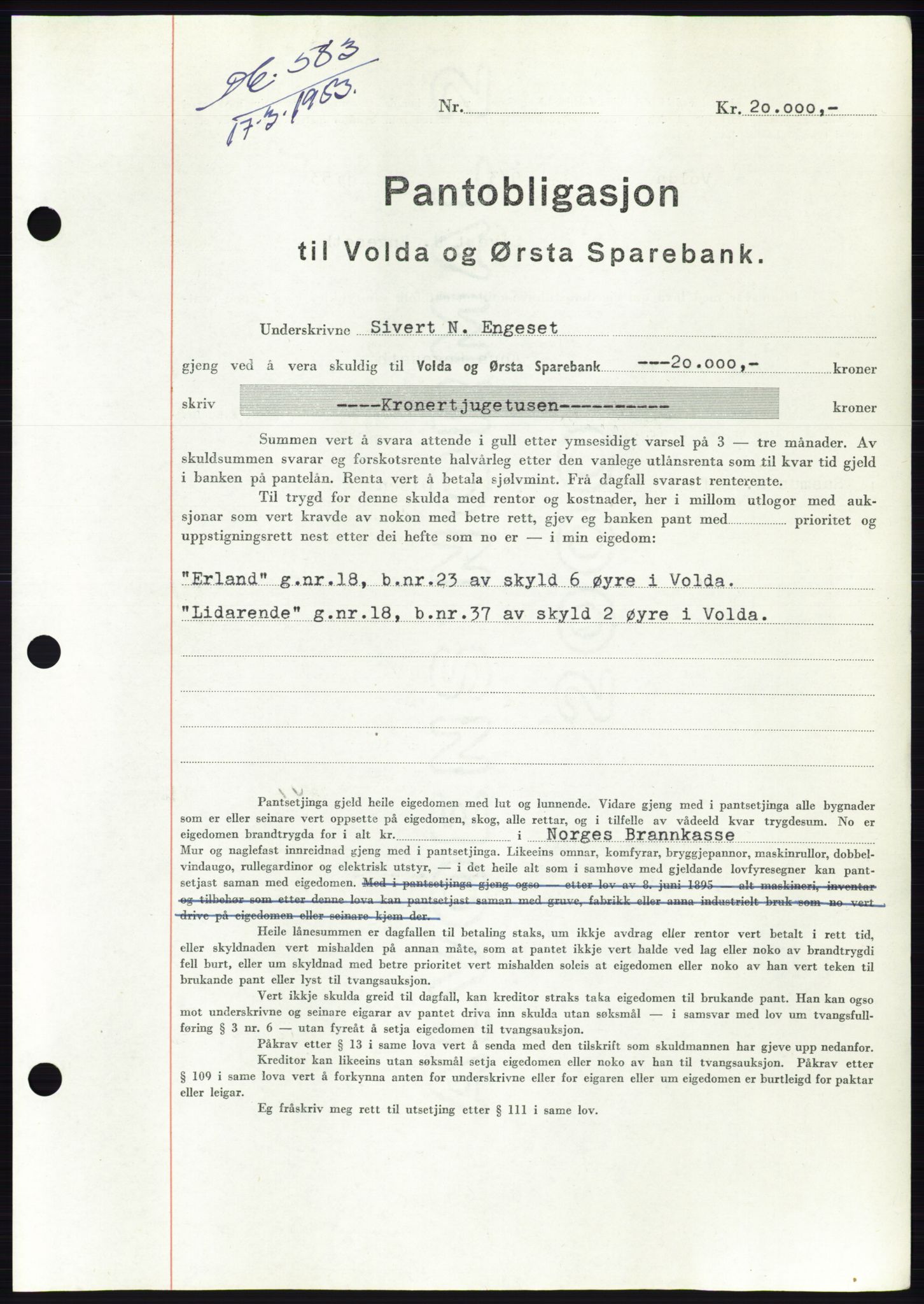 Søre Sunnmøre sorenskriveri, SAT/A-4122/1/2/2C/L0123: Mortgage book no. 11B, 1953-1953, Diary no: : 583/1953