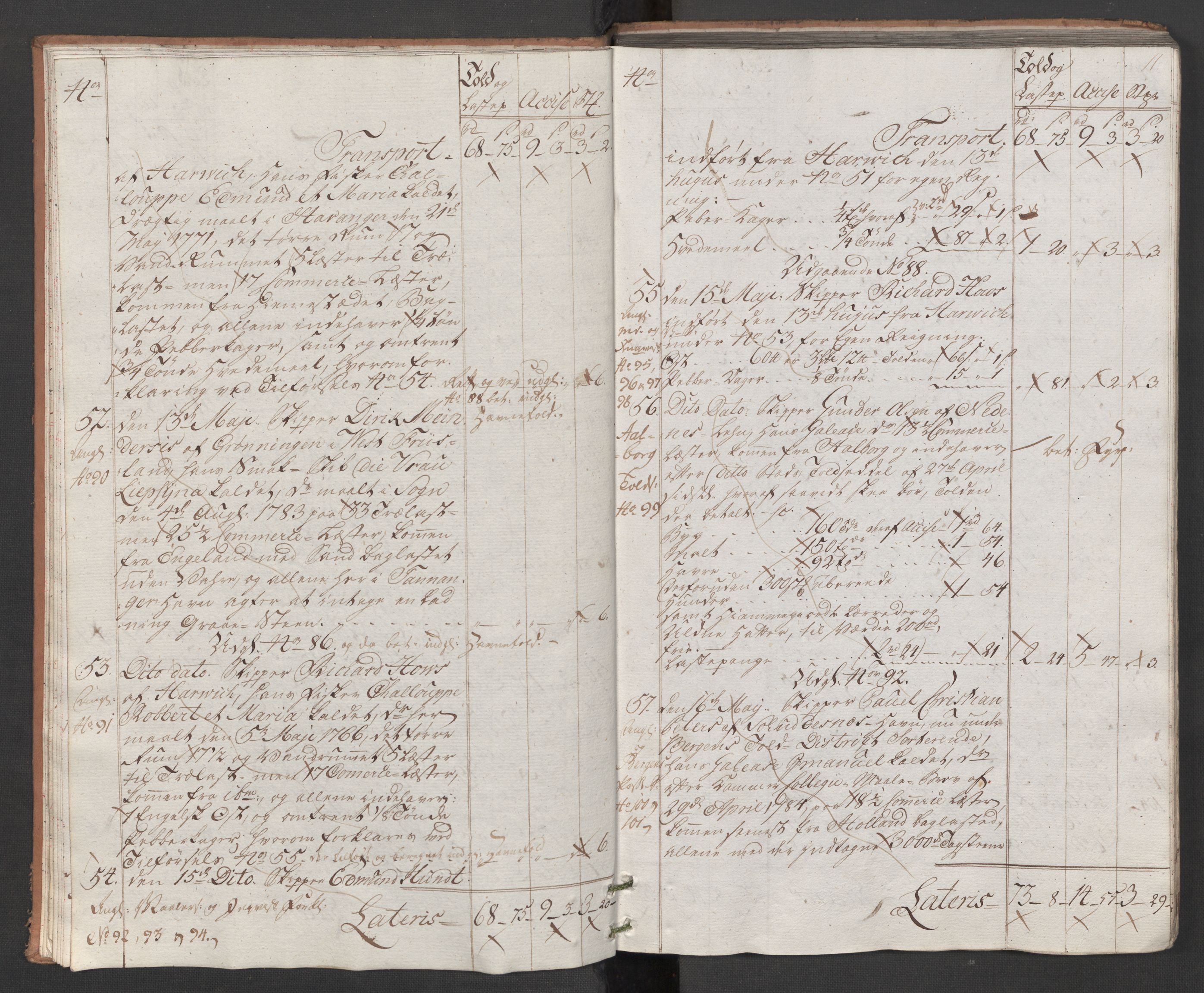 Generaltollkammeret, tollregnskaper, AV/RA-EA-5490/R22/L0048/0001: Tollregnskaper Stavanger / Hovedtollbok, 1786, p. 10b-11a