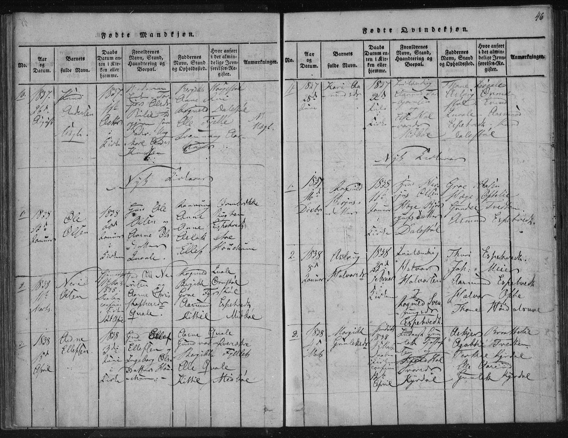 Lårdal kirkebøker, SAKO/A-284/F/Fc/L0001: Parish register (official) no. III 1, 1815-1860, p. 46