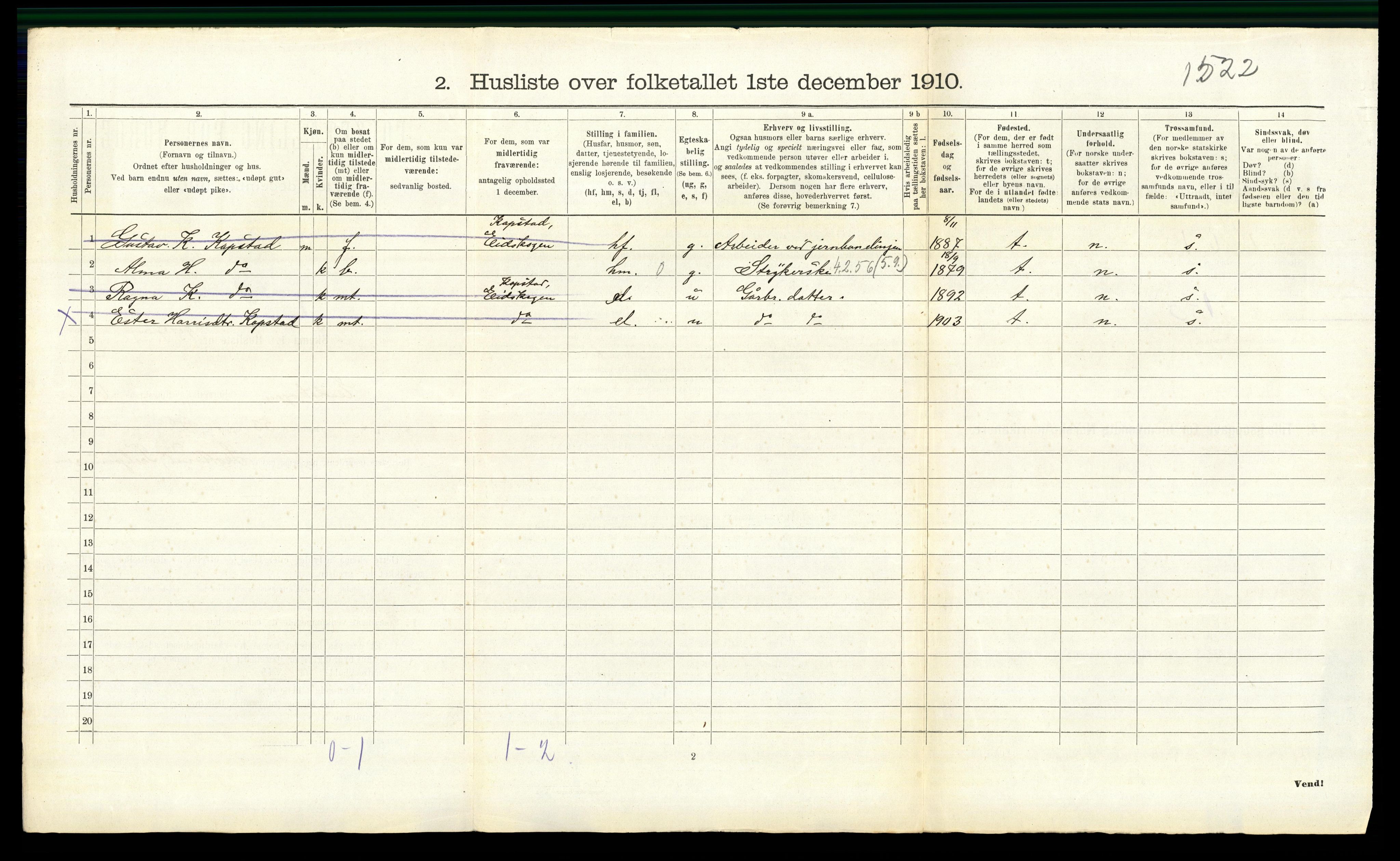 RA, 1910 census for Eidskog, 1910, p. 1103