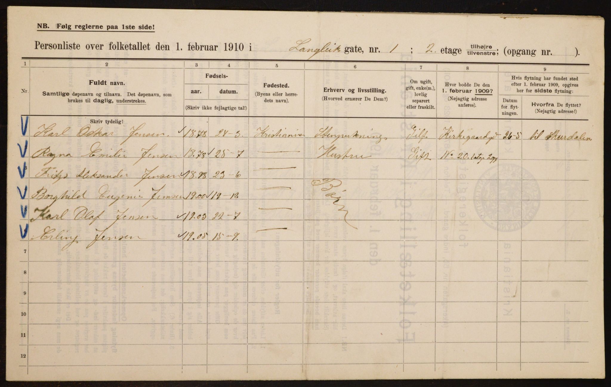 OBA, Municipal Census 1910 for Kristiania, 1910, p. 54891